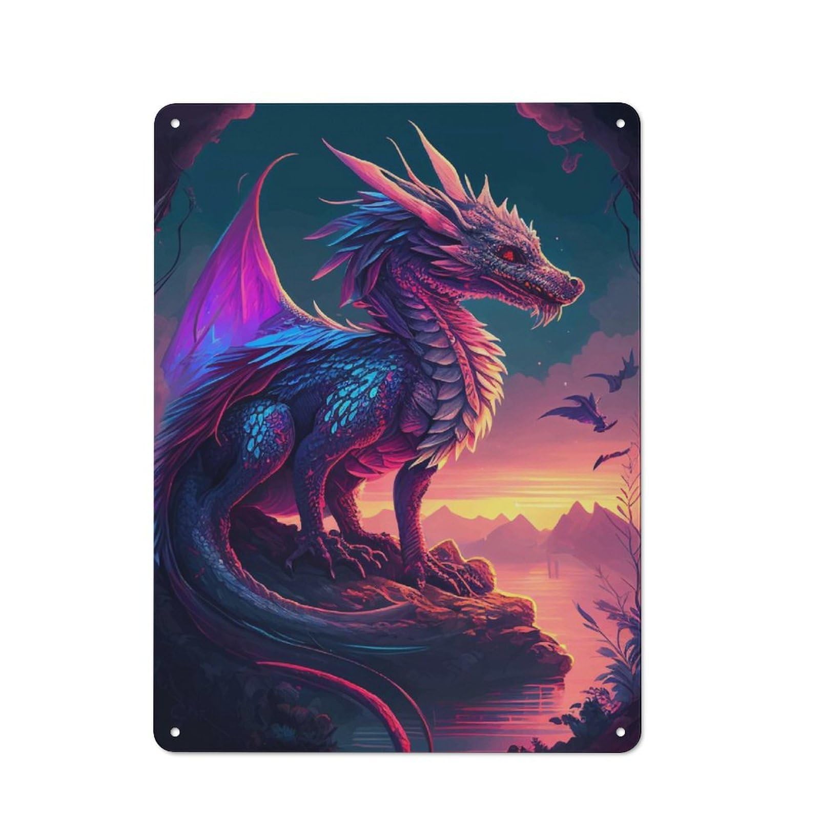 Junmoney Beautiful Dragon Tin Wall Plaque 40X30cm With For Home Bar Wall, A Decorative Christmas Gift For Hosts Who Enjoy Retro Interiors