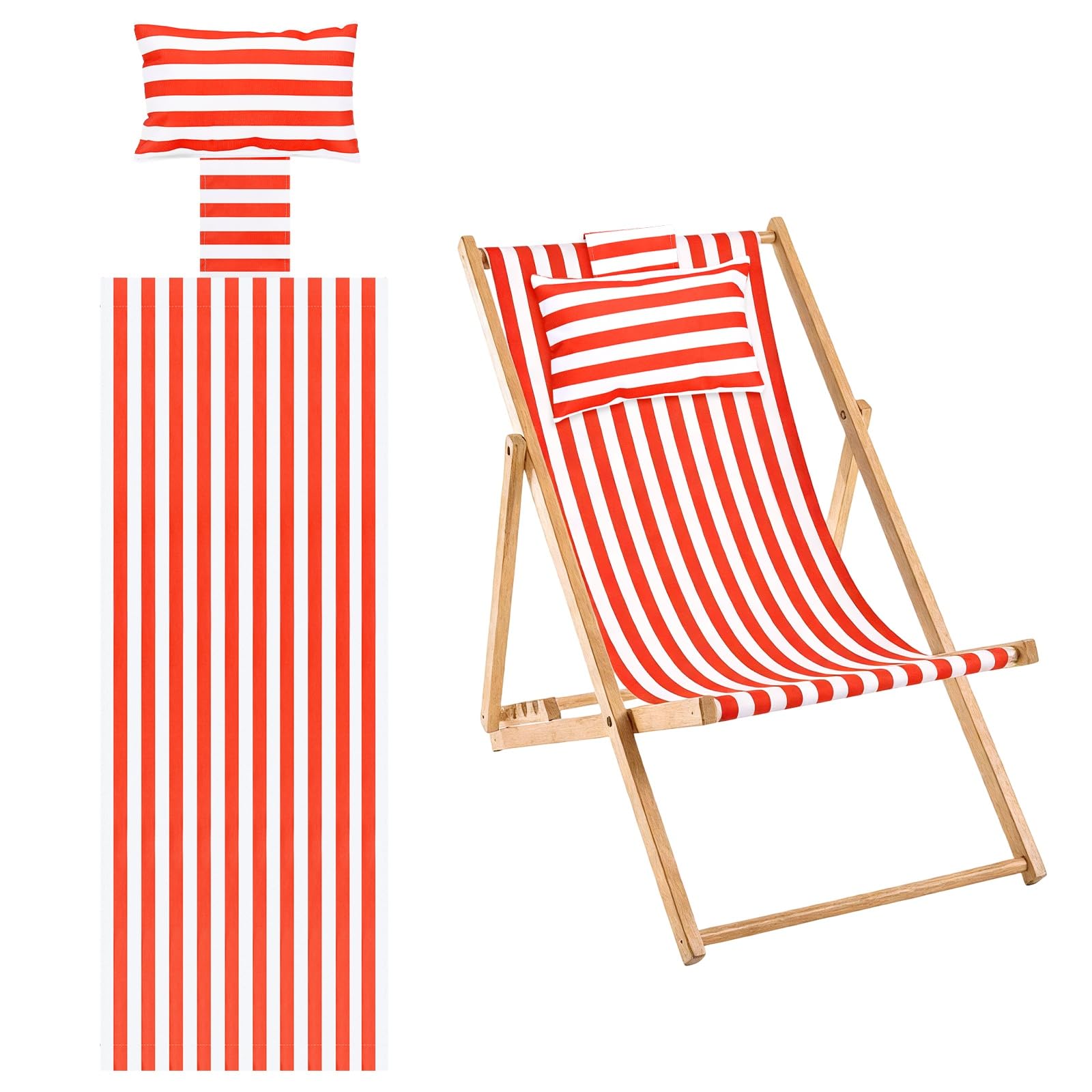 M METERXITY Beach Sling Chair Replacement Canvas 16x44.5in Pinstripe Red