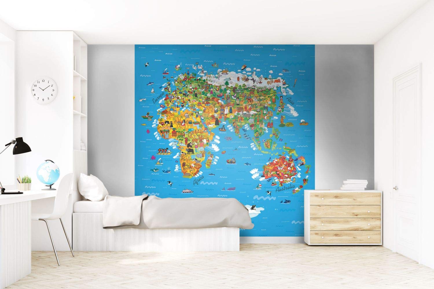Sanders & Sanders fototapeta mapa świata dla dzieci niebieskim,zielonymIżółtym 252 x 182 cm