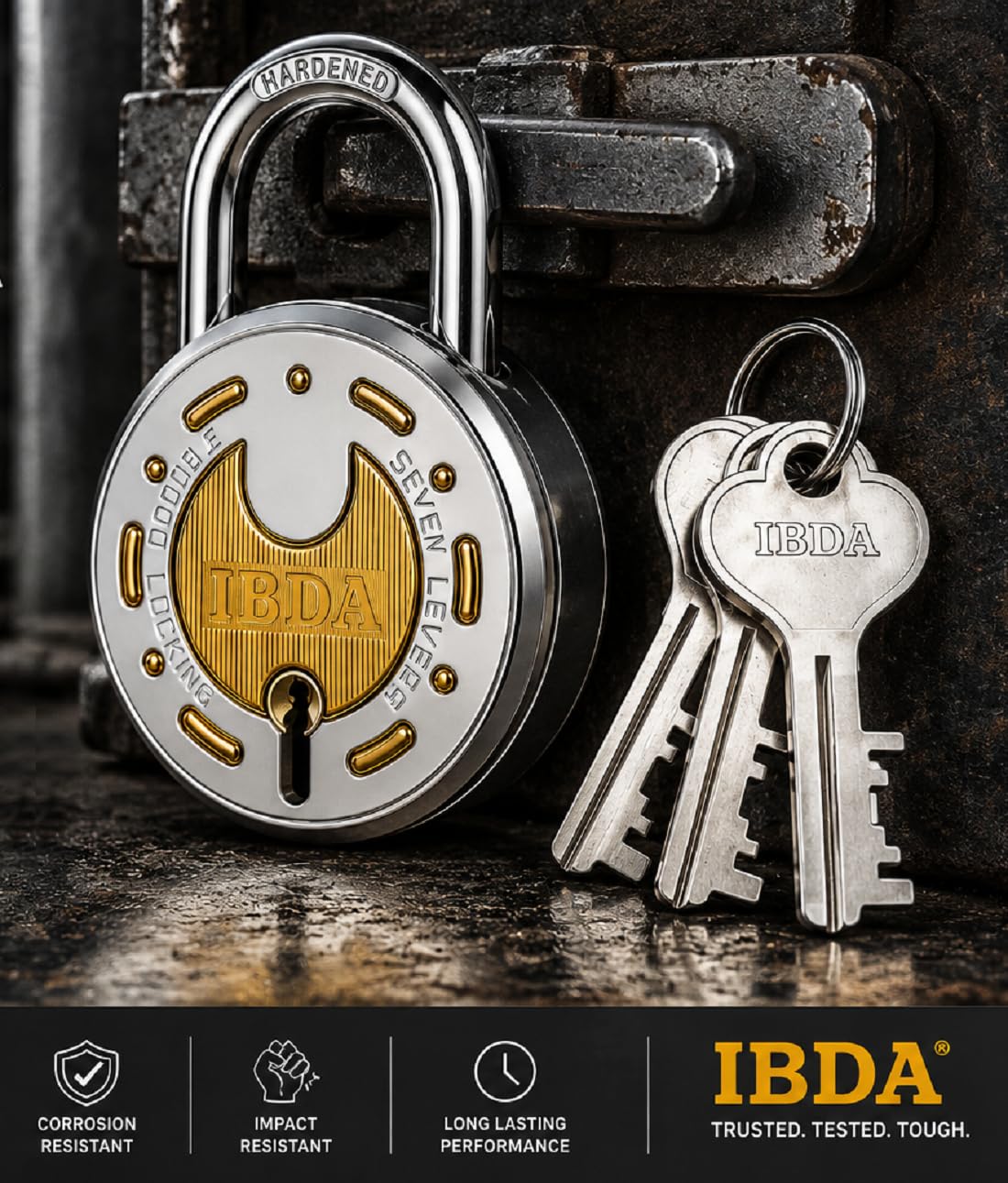 Lock and Key 65mm | Double Locking | 7 Levers' Technology | Rivetless Body Padlock | Lock for Home, Shutter, gate, Door, kadi, Channel, Chain, Shop, School, Warehouse, Flat, Outdoor-Indoor use — Amazon image 6