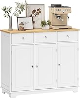 Vista 14 de HOMCOM Aparador buffet con encimera de madera maciza, armario de almacenamiento de cocina moderno, armario de café con 2 cajones, puertas y estante