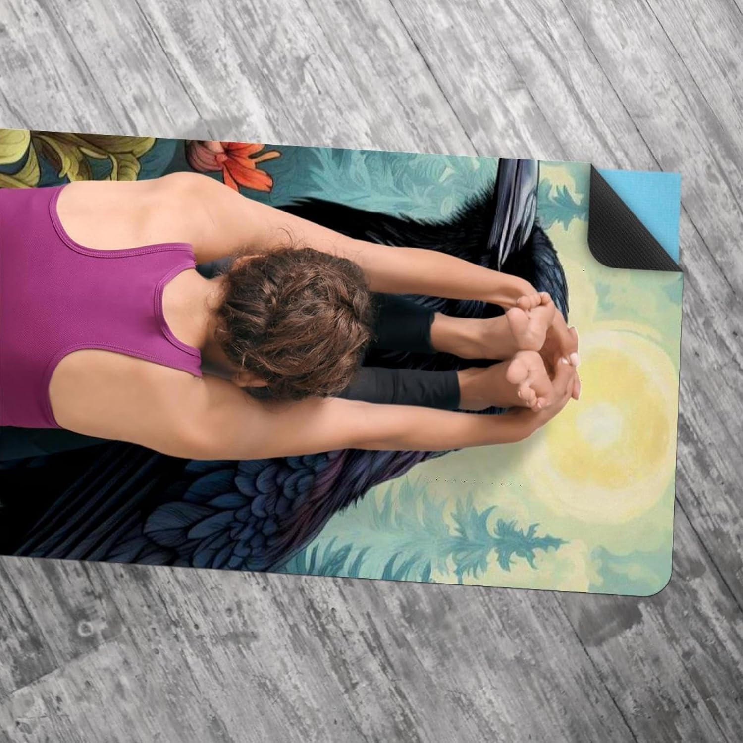 Yoga Towel, Black Crow Pattern Non Slip Sweat Absorbent Hot Yoga Mat Towel for Hot Yoga, Pilates and Fitness - 72.8" x 26.8"