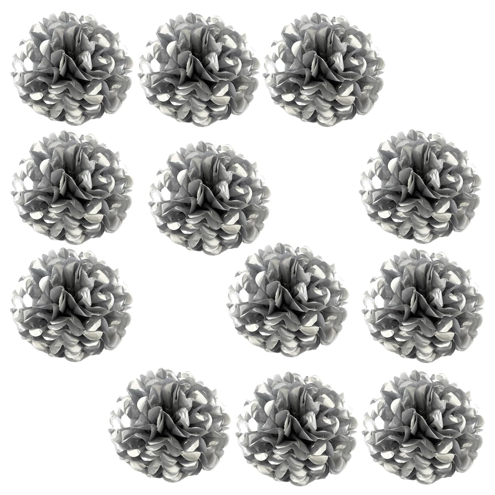 Paper Lanterns 26colors 12pcs Each 10inch Paper Pompom for Wedding Birthday Summer Halloween, , Party Decoration(Silver)
