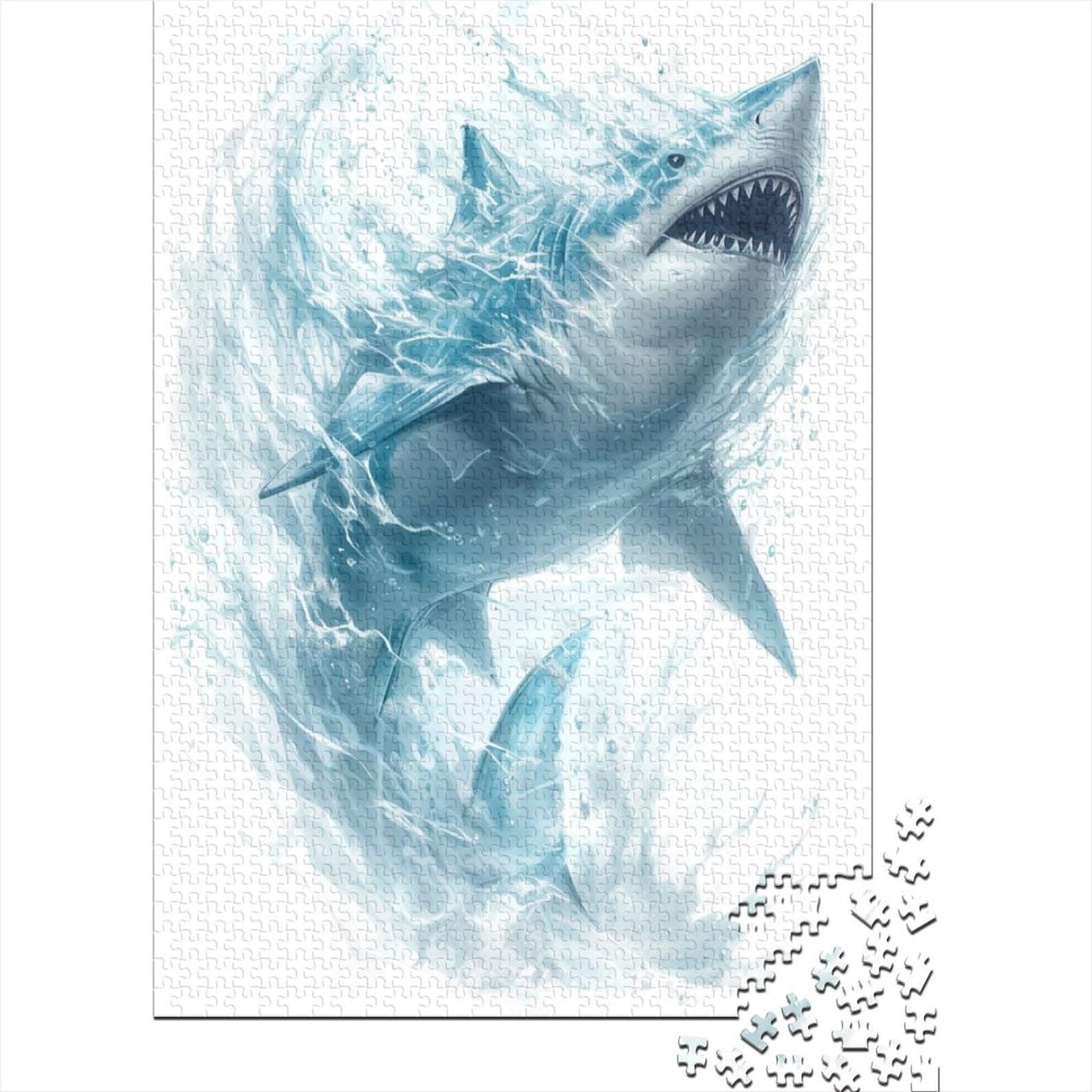 Puzzle De Tiburón Blanco De 1000 Piezas – Medidas 70x50cm, Regalo Para Adultos Y Niños, Decoración Y Entretenimiento