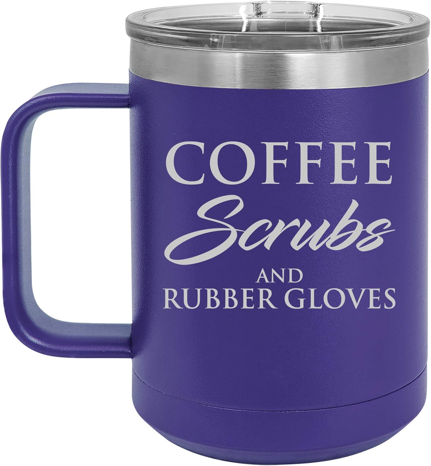 15 oz Tumbler Coffee Mug Travel Cup With Handle & Lid Vacuum Insulated Stainless Steel Coffee Scrubs And Rubber Gloves Nurse Doctor Dentist Dental Assistant Therapist (Purple)