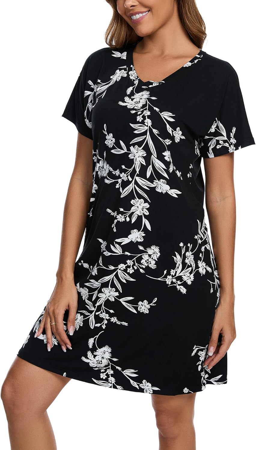 Nightgowns for Women Soft Cotton Sleep Shirts Short Sleeve Sleepwear S-XXL - Image 6