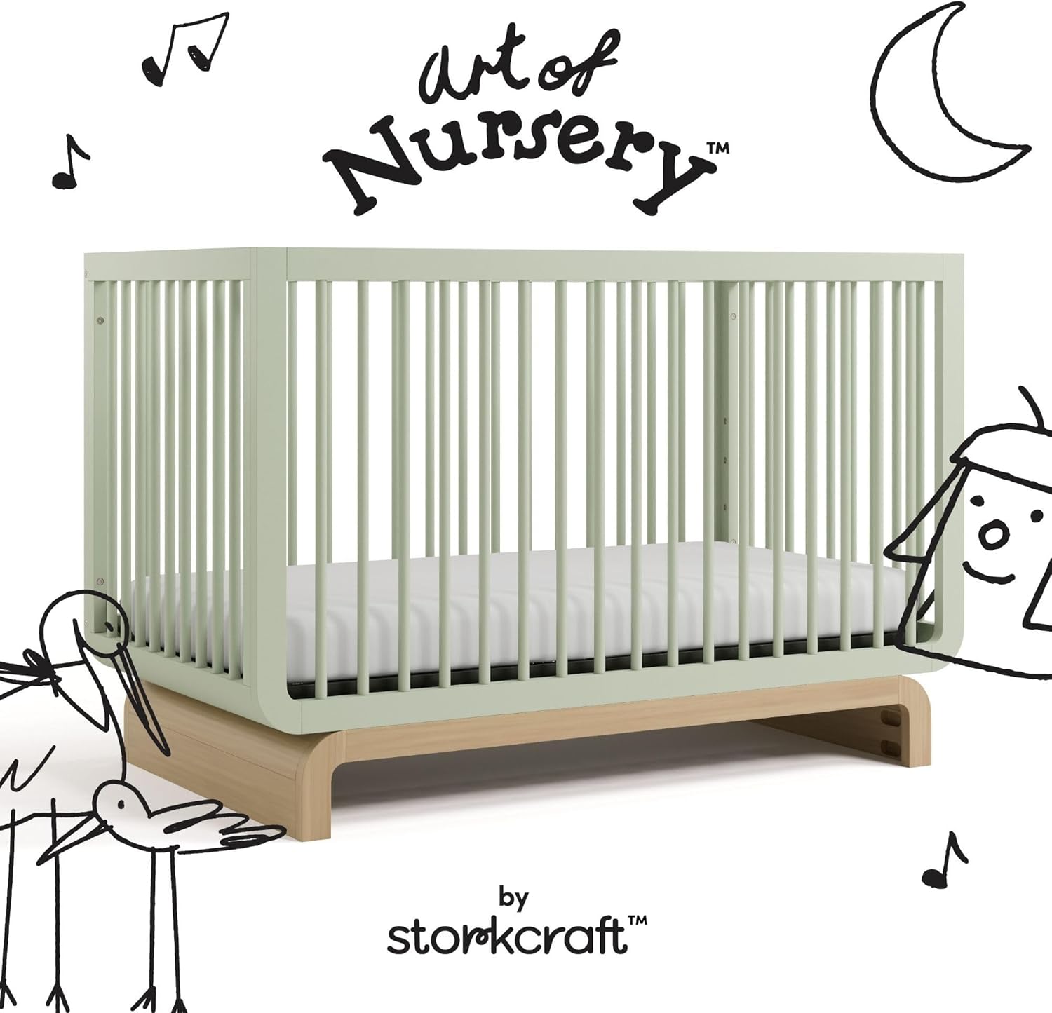 Storkcraft Santorini Convertible Crib with Toddler Guardrail (Sage & Driftwood) – GREENGUARD Gold Certified, Toddler Bed Conversion Kit Included, 100% Solid Wood, Fits Standard Crib Mattress - Image 8