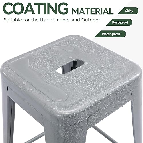 Miniatura 4 de Vogue Furniture Direct Taburetes de bar altos de 24 pulgadas, taburetes de bar de metal plateado sin espalda, taburetes de bar para interiores y