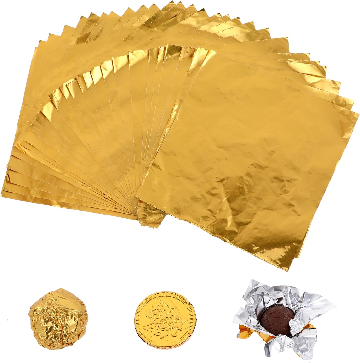 100 Pcs Gold Candy Wrappers Foil 4" x 4" Square Chocolate Wrappers, Aluminum Foil Candy Wrappers for Homemade Candy, Individual Chocolate Packaging for Valentine's Day Wedding Birthday