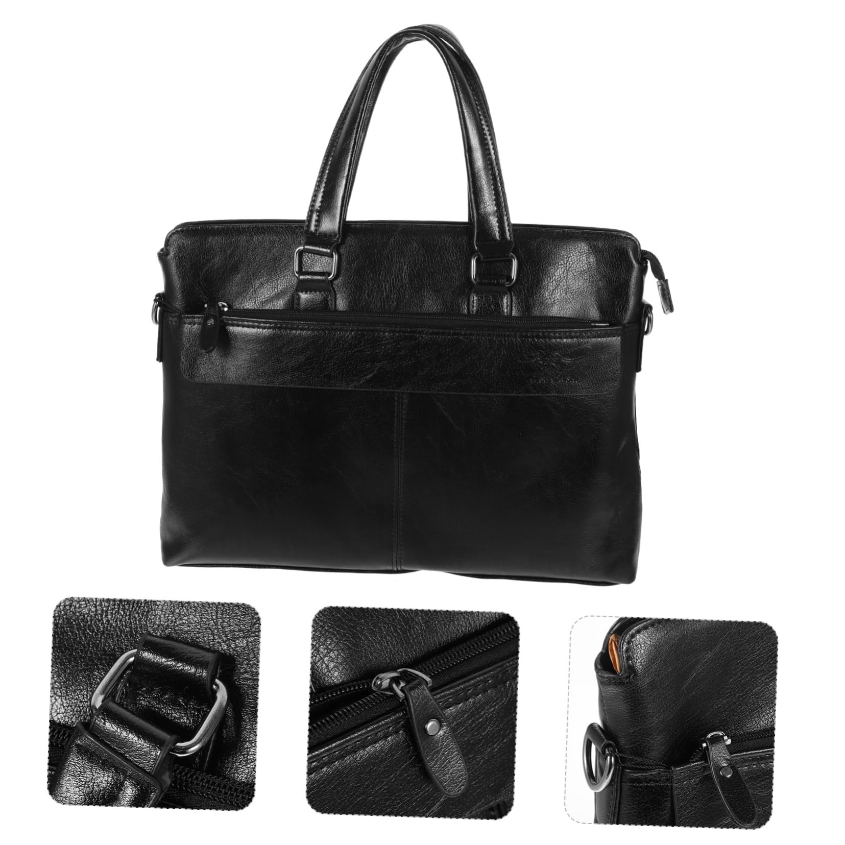 Aktentasche aus Pu Leder für Herren, Business Handtasche Schwarz