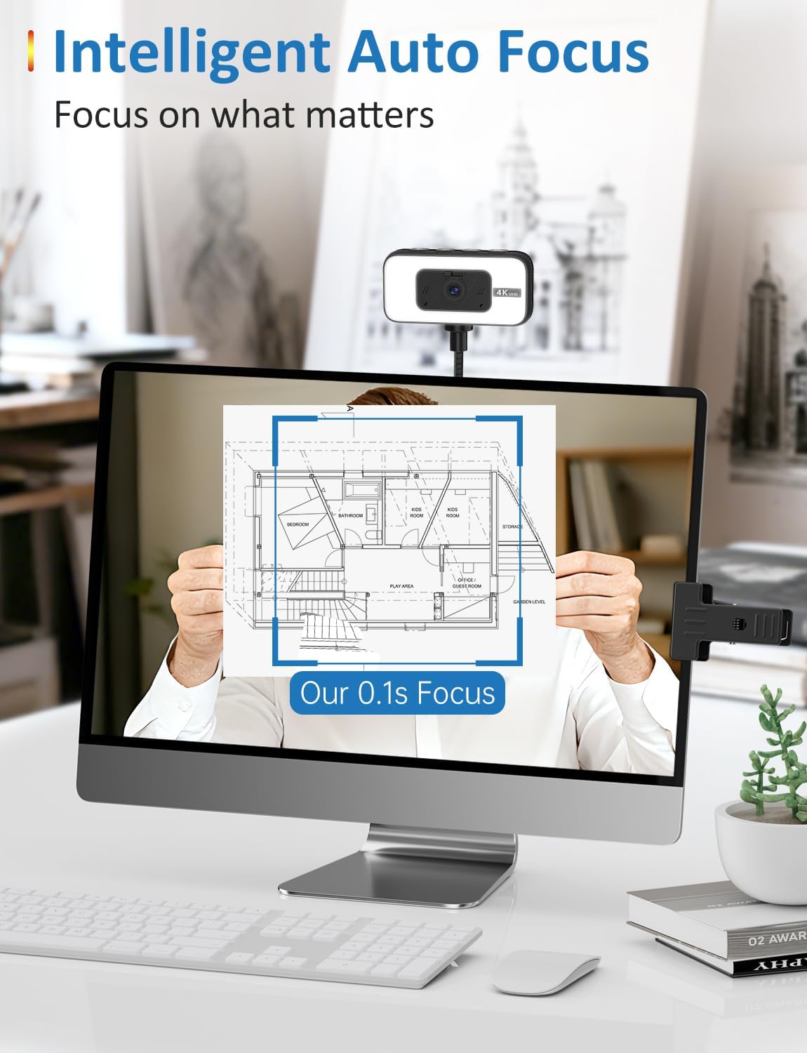 Webcam for PC, 4K Streaming Camera with Light, Web Camera for Desktop/Laptop Computer Webcam with Microphone, Plug and Play USB Web Cam with Bracket, for Live Streaming, Video Calls, and Meetings