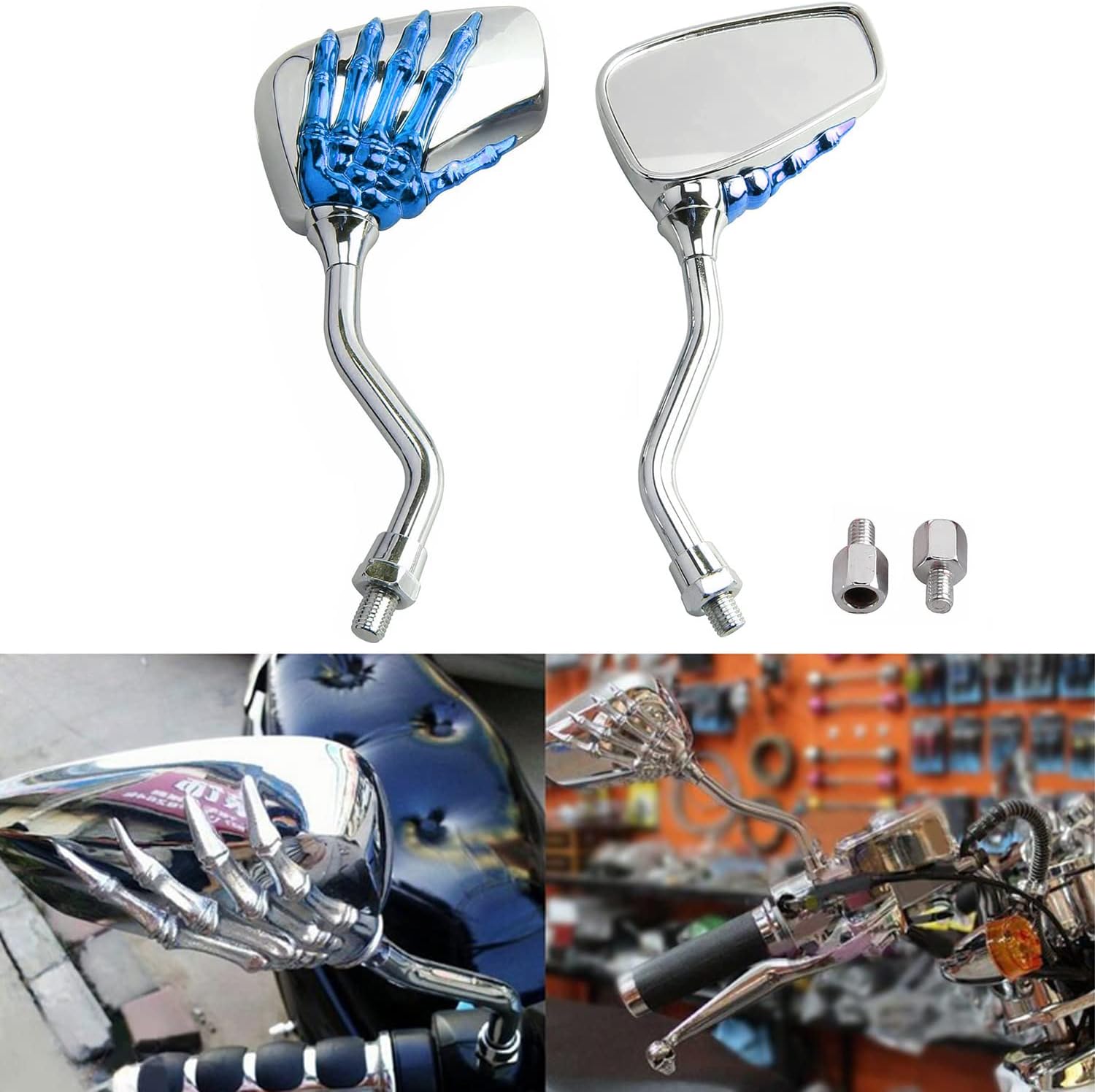 venveal 1 Pair Skull Skeleton Bicycle Mirror, 10mm Bike Rear View Mirror Handlebar