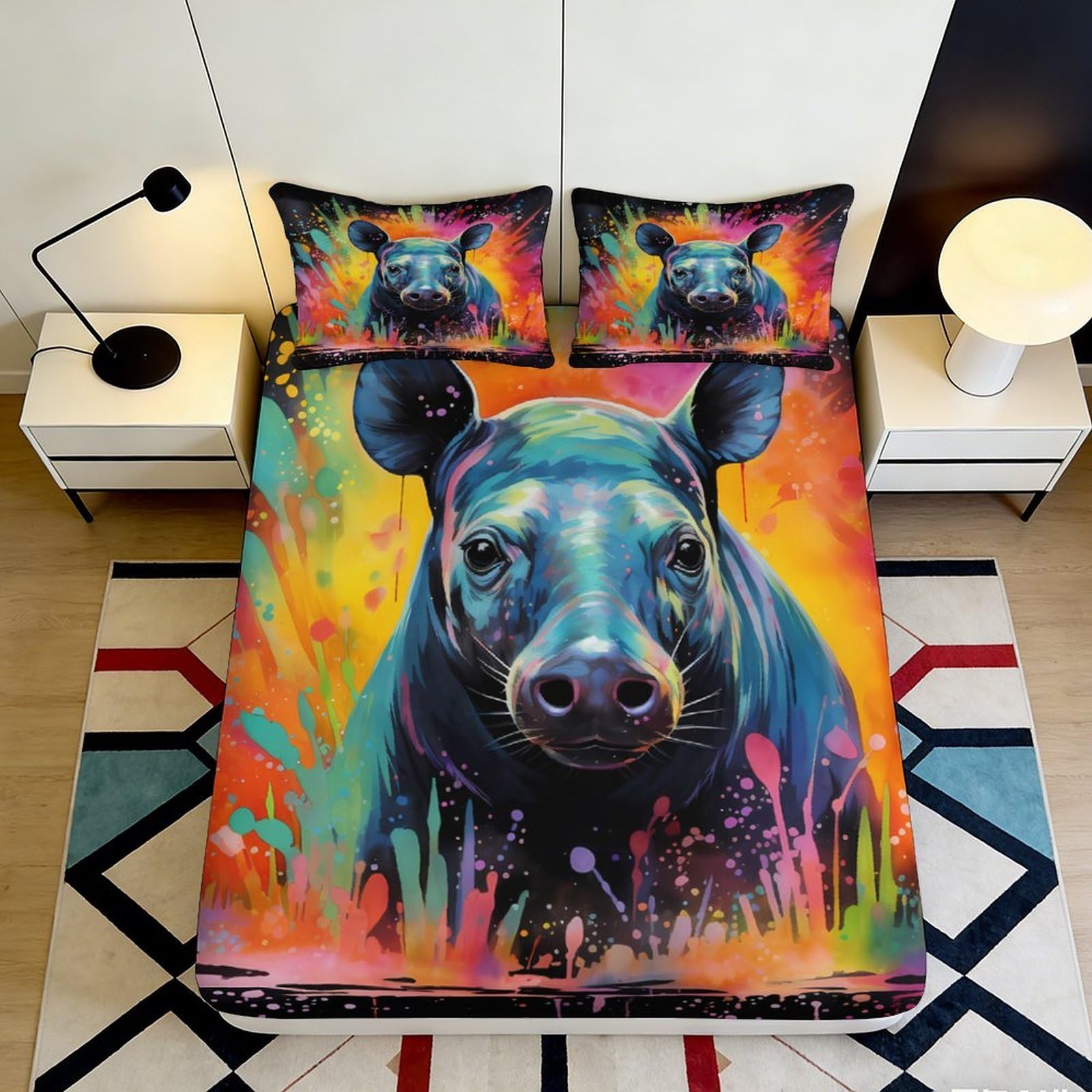 3D Printed Colorful Bear Fitted Sheet Microfiber Soft Artistic Splash Bed Sheet for Bedroom Dorm Bed Protection Decor 90x200x25cm