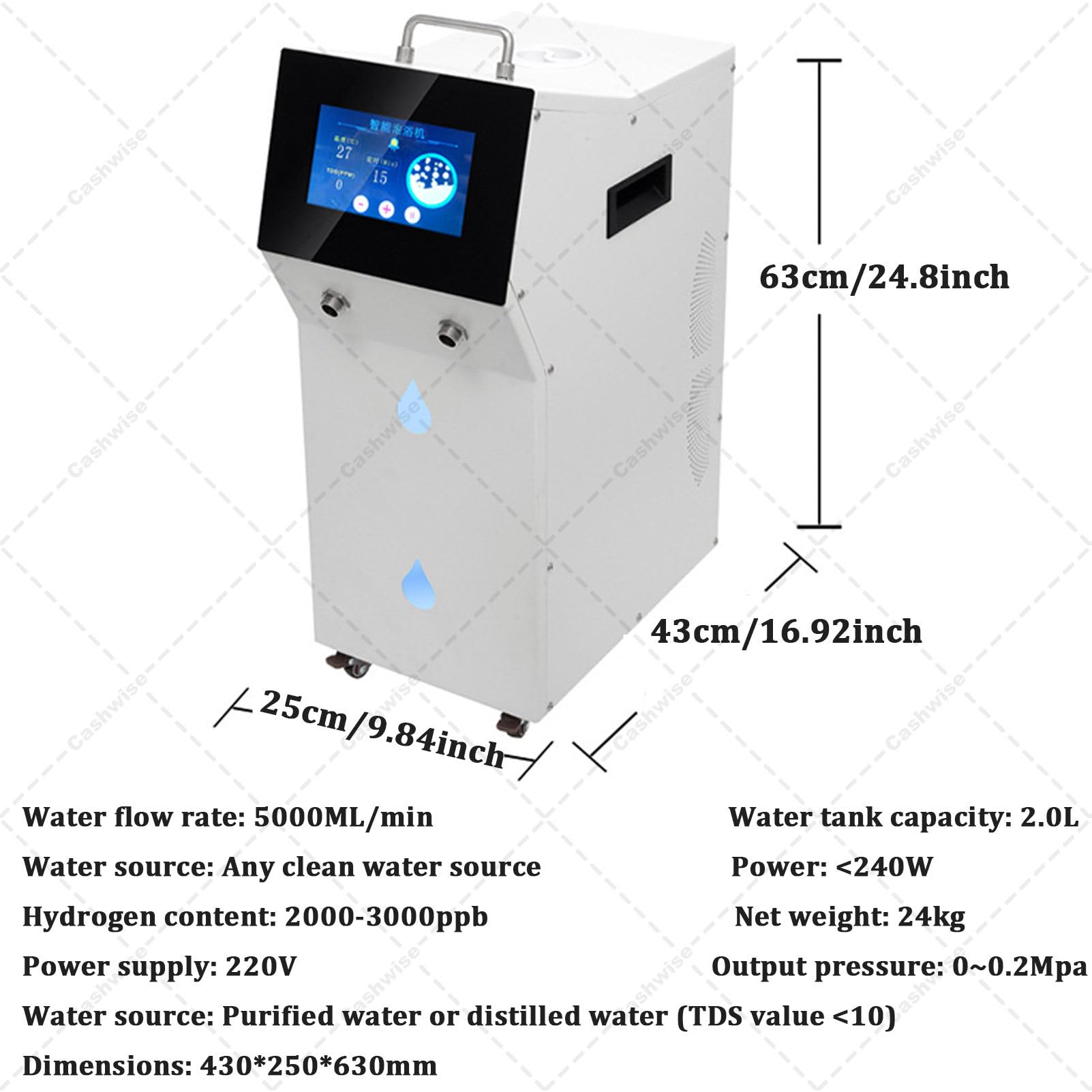 Wasserstoff-Spa-Bademaschine, 5000 ml H2-Gasgenerator für die Gesundheit der Haut, 2000–3000 ppb wasserstoffreiches Wasser, Heimgebrauch, Körpertherapie