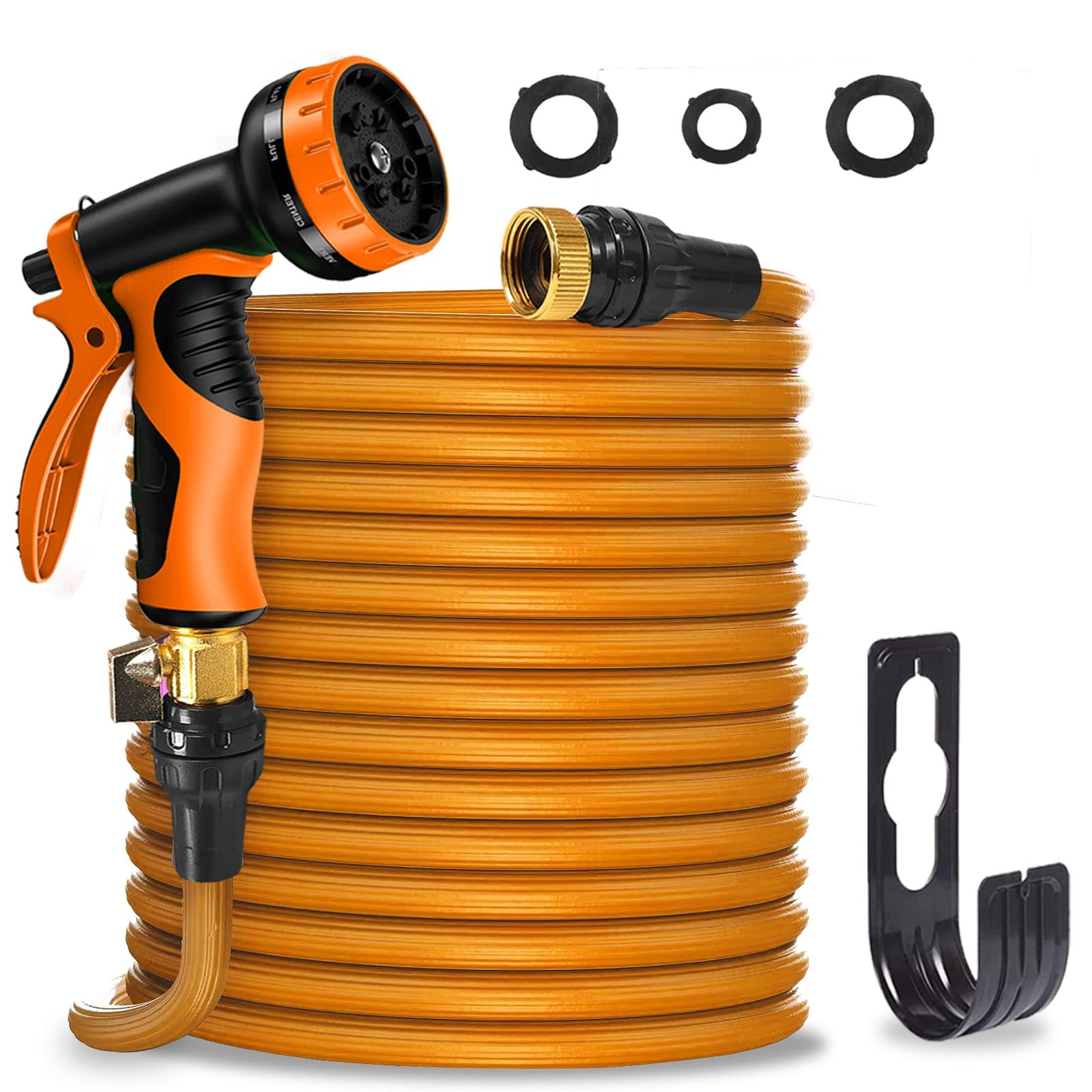 Expandable Garden Hose 100Ft, Flexible Retractable Water Hose, Solid Brass Fittings, Outdoor Lightweight Flexible Hose for Garden watering, Car washing, Pet Cleaning, Easy Store (orange)