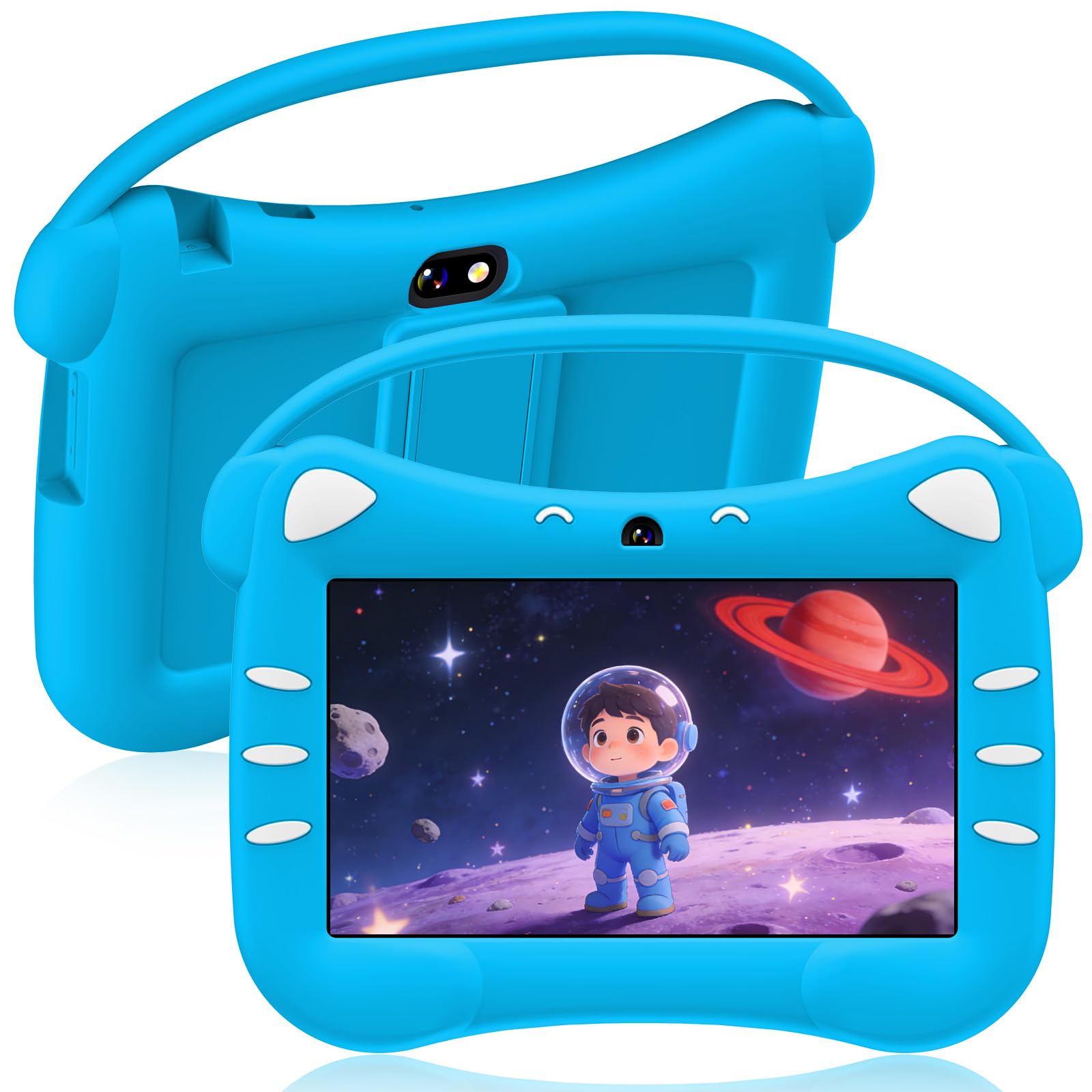 tablet per bambini con schermo da 7 pollici, connessione Wi-Fi e Bluetooth, due telecamere e controllo genitori