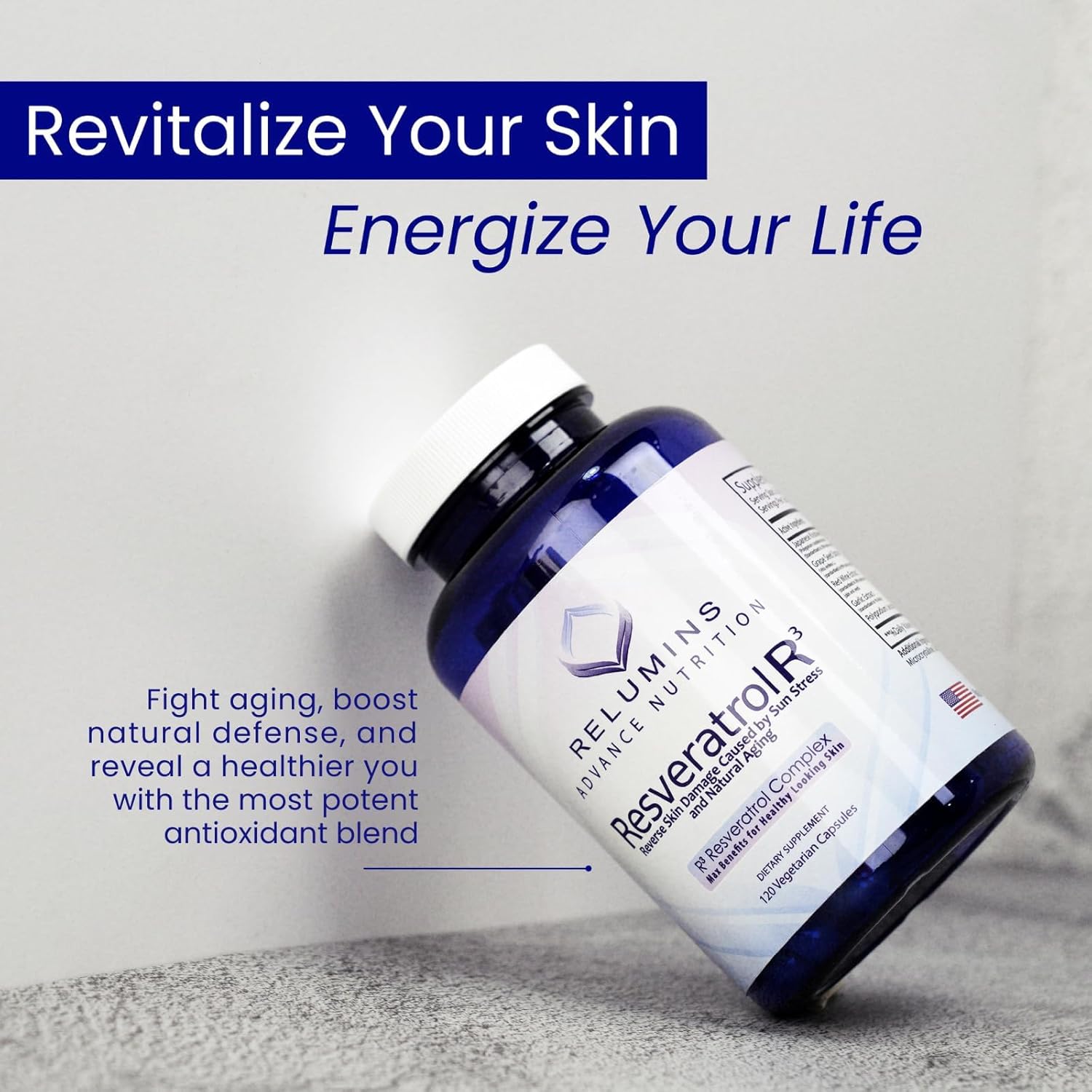 Relumins Resveratrol 600mg Supplement – High-Potency Antioxidant with Grape Seed & Red Wine Extract – Supports Skin, Heart Health & Immune System – 120 Vegan Capsules x 3 Bottles