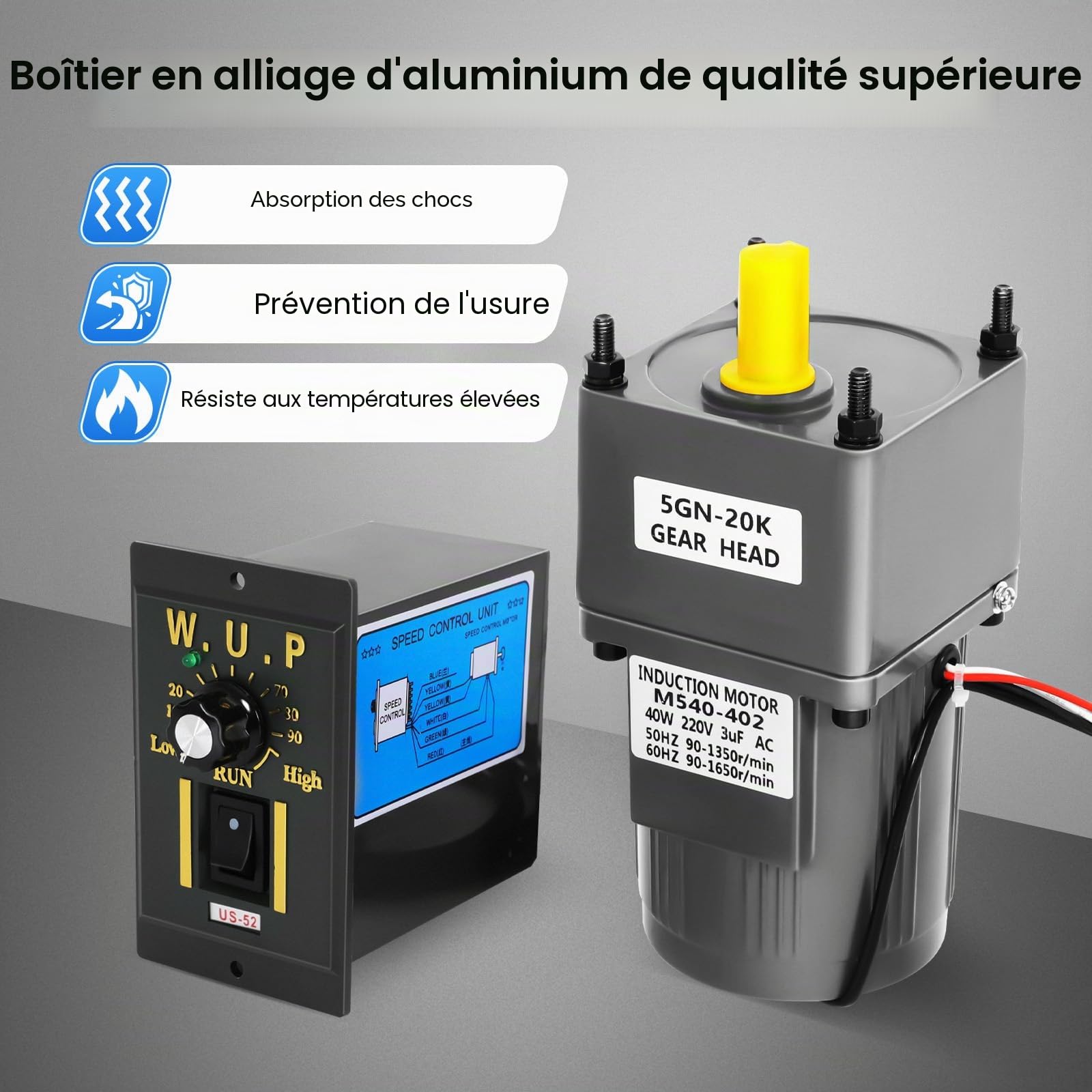 Motoréducteur Électrique 220 V 40 W (20 K), Moteurs à Vitesse Variable, Moteur à Engrenages Réglable Réglable en Continu Monophasé, avec Contrôleur de Vitesse Moteur à Engrenages 0-90rpm
