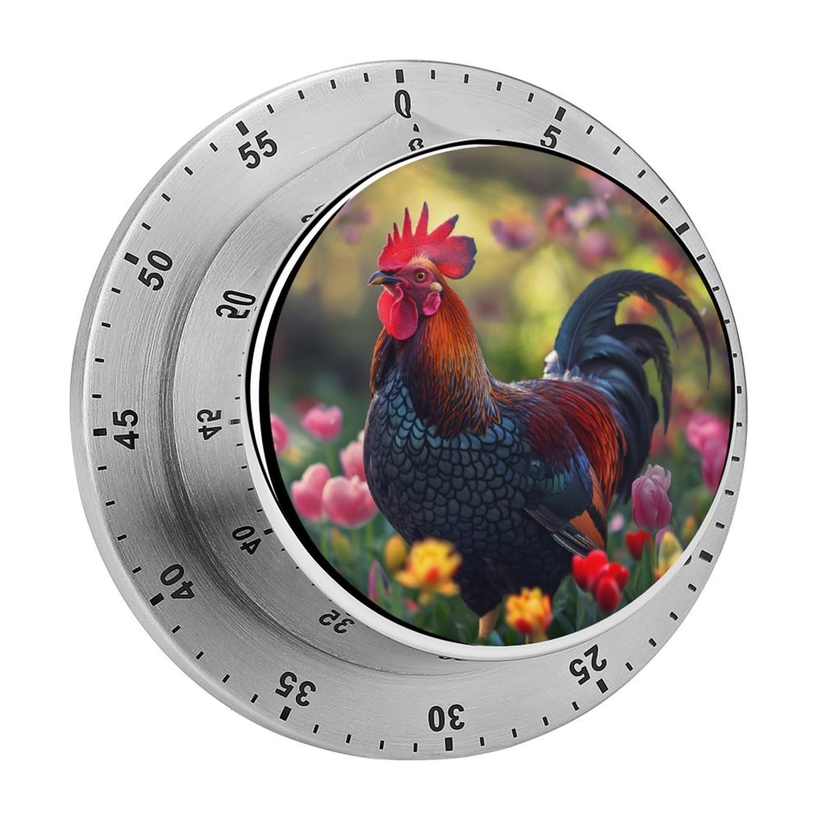 Colorful Flower Rooster Kitchen Timer Magnetic Countdown Countup Timer for Cooking Baking 8x8cm