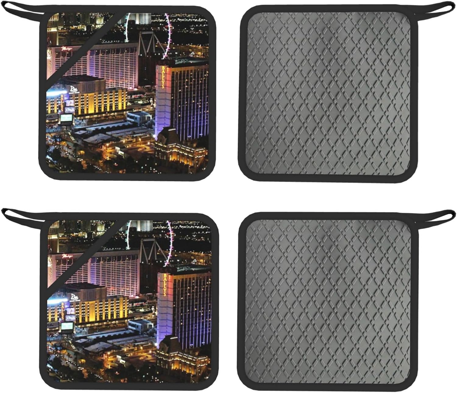 Las Vegas Night View Oven Mitts and Pot Holders Set of 4 Heat Resistant Kitchen Gloves with Silicone Palm Hot Pads for Baking Cooking Grilling BBQ