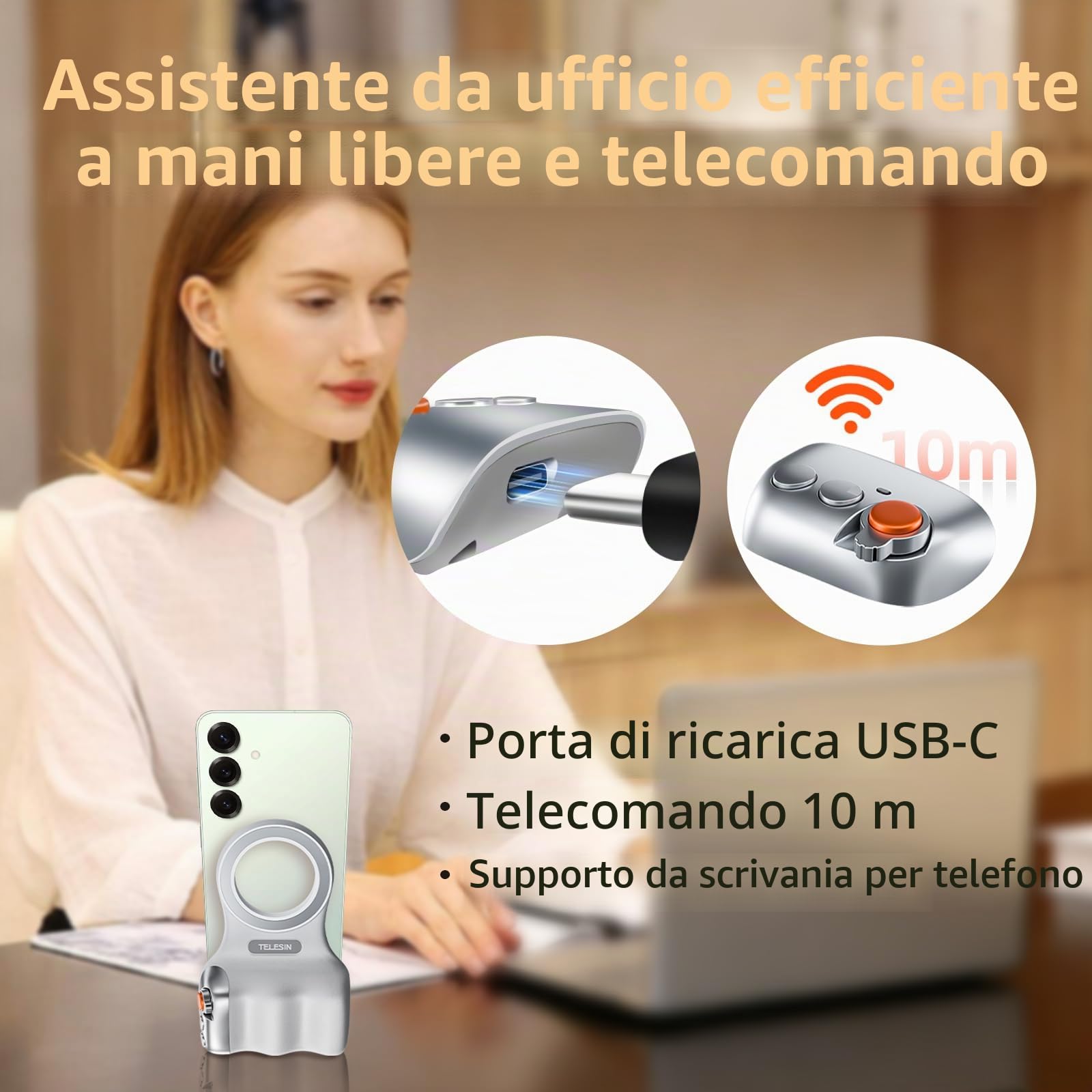 Impugnatura Magnetica iPhone Android,Fun Shot Magnetic Grip for Phone con Telecomando Bluetooth 10M - Filettatura da 1/4" - Impugnatura Foto per Smartphone Vlog,Selfie,Fotografia