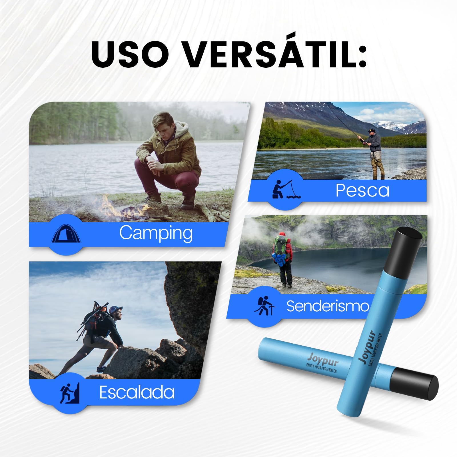 Paja Filtrante Triangular de 45g, Filtro de Agua Portátil de 0.01µm para Acampar y Senderismo, Purificador Personal Ultraligero para Mochila, Supervivencia y Viajes (Azul * 6)