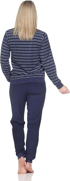 Normann Badstof pyjama voor dames met boorden, pyjama in strepenlook
