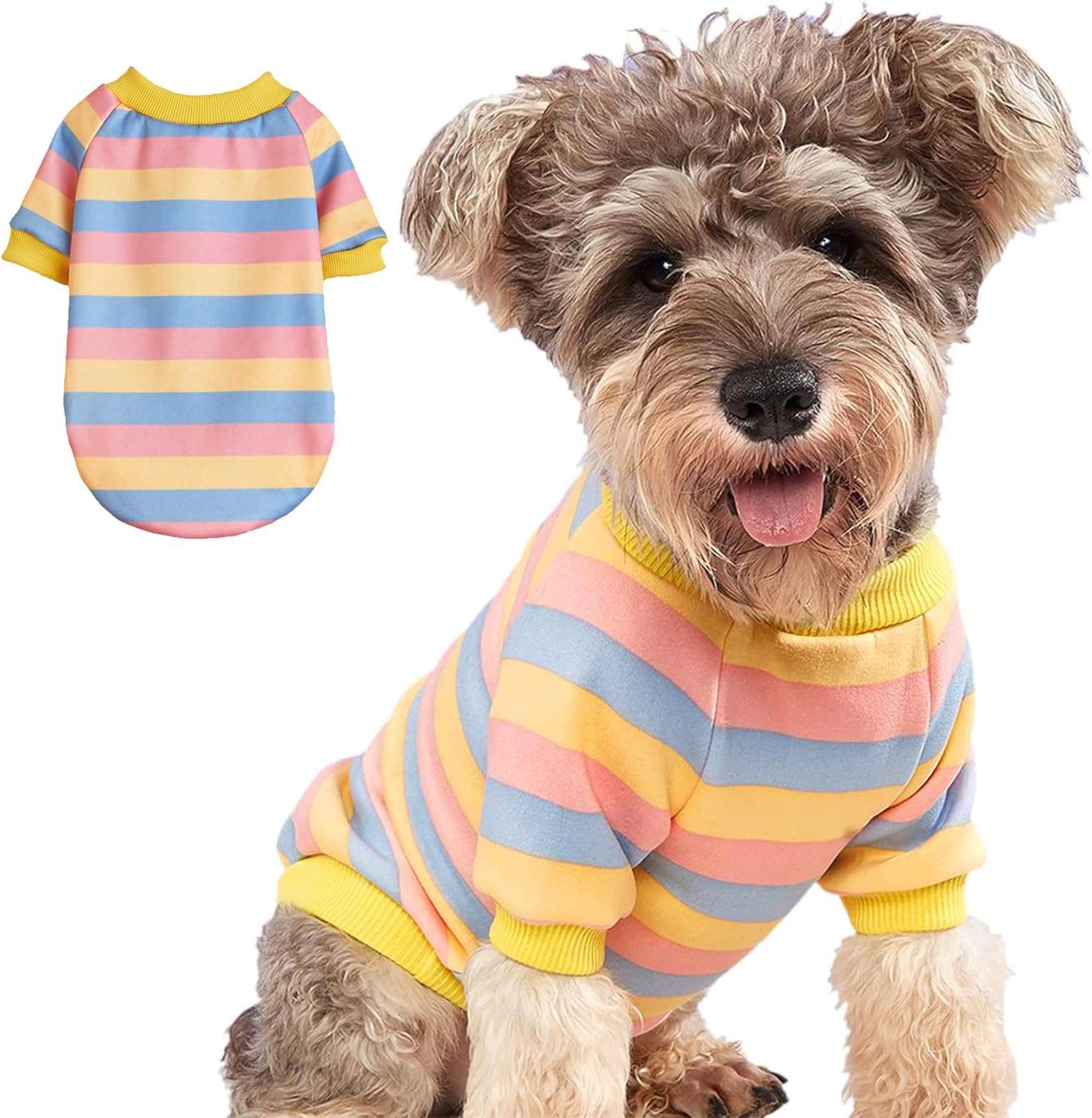 Striped Dog Sweater for Small Dogs Winter Sweatshirt Warm Pet Puppy Clothes Doggie Cat Clothing, Pink Yellow, Large (DST-01)