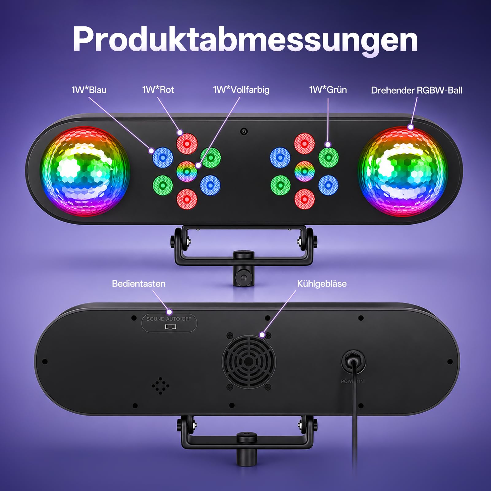 4-in-1 Discolicht Partylicht mit Ständer, Discokugeln, PAR-Lichtern mit Fernbedienung und Tragetasche,Bühnenbeleuchtungssystem mit Ton aktiviert, für Bar, Gig, Move, Hochzeit, Weihnachten