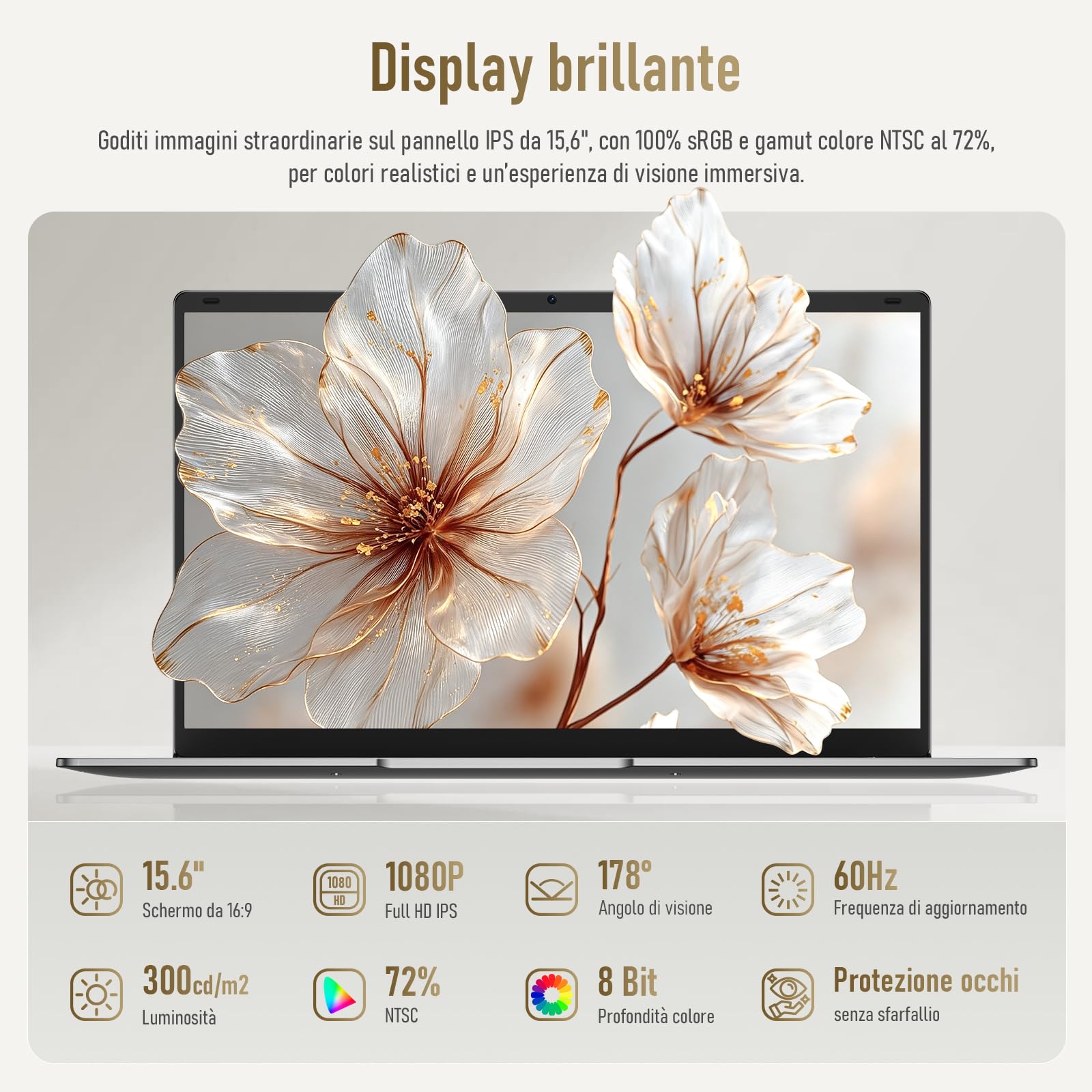 Laptop 15,6" 8 GB 128 GB,PC Portatile schermo, processore N4000fino a 2.6GHz, Wi-Fi 5 dual-band, Bluetooth 4.2, USB-A, HDMI, schermo FHD 1920 x 1080 5000mAh