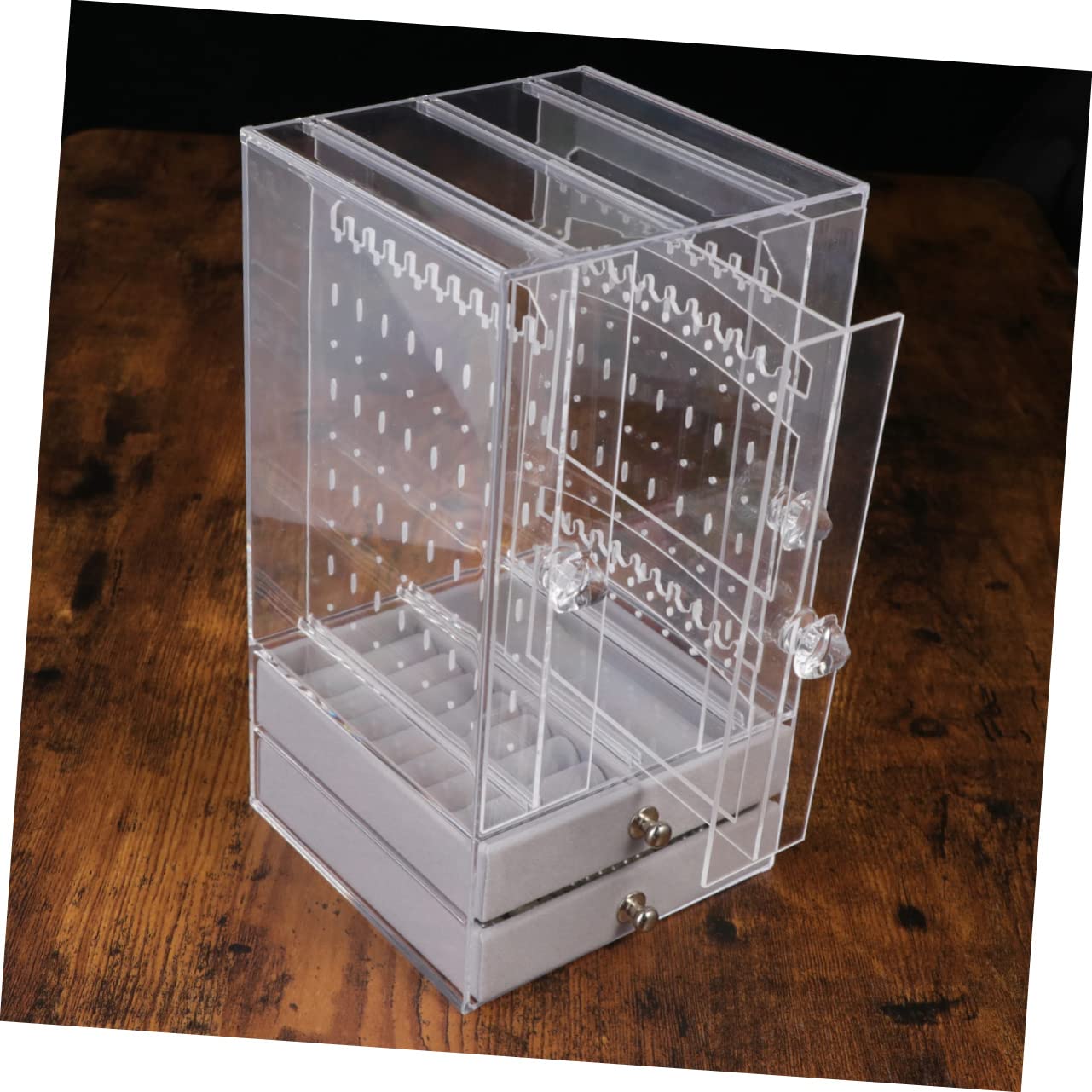 COLLBATH Estante De Exhibición De Joyas Para Aretes Caja De Almacenamiento De Acrílico Con 2 Cajones Para Uso En Tiendas De Collares Pulseras Y Joyas