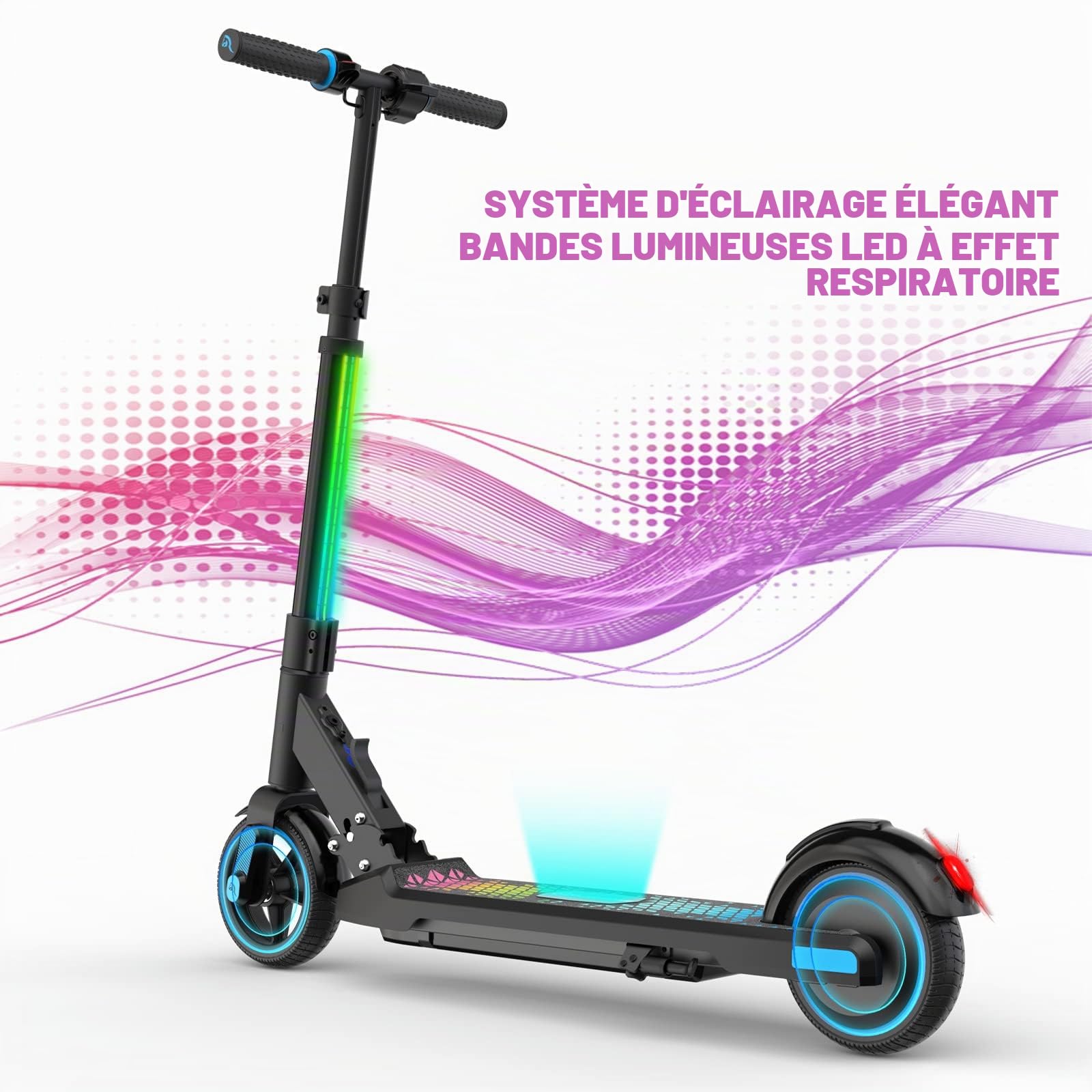 EVERCROSS EV06C Trottinette électrique, 6,5'' Trottinette électrique Pliable pour Enfants 6-12 Ans, Vitesse maximale 15 KM/H, Affichage LED, Lumières LED Colorées, Trottinette Légère pour Enfants