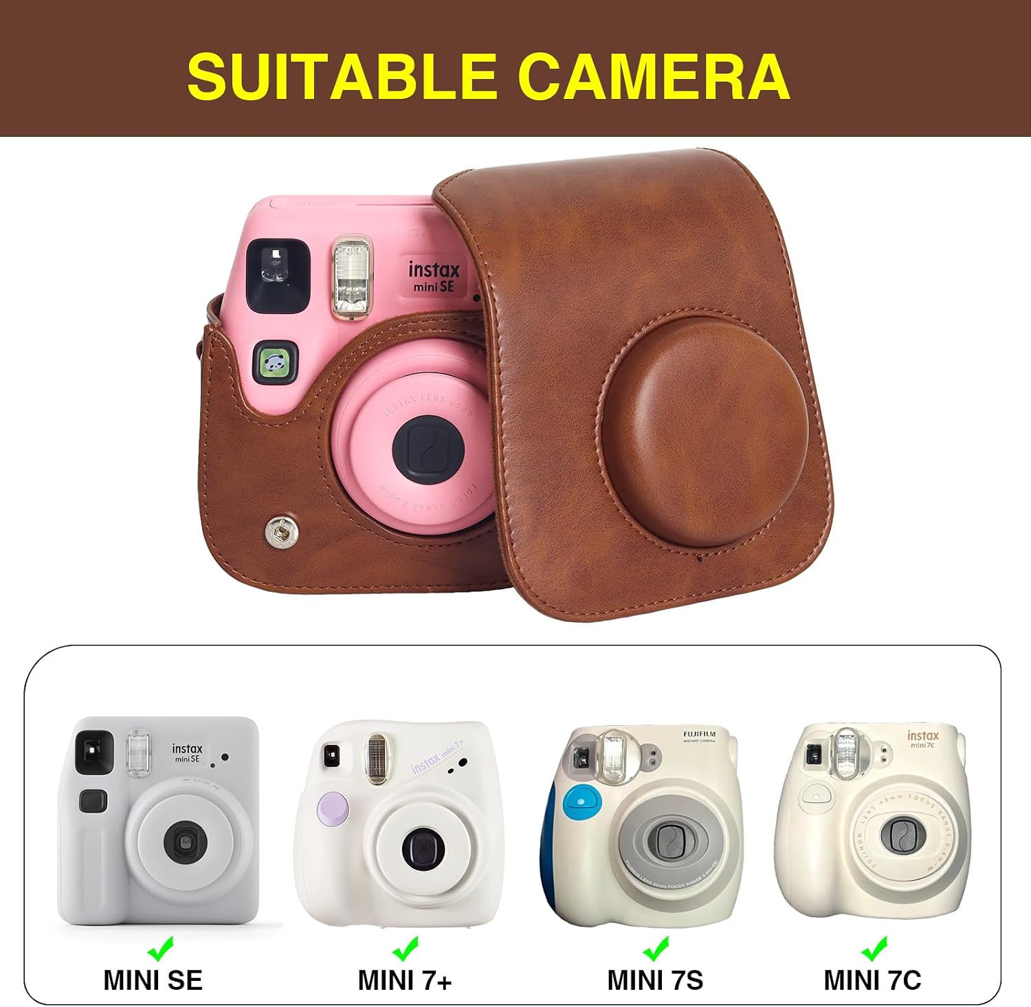 Camera Case for Fujifilm Instax Mini SE/7+/7s Instant Camera, Brown image 2