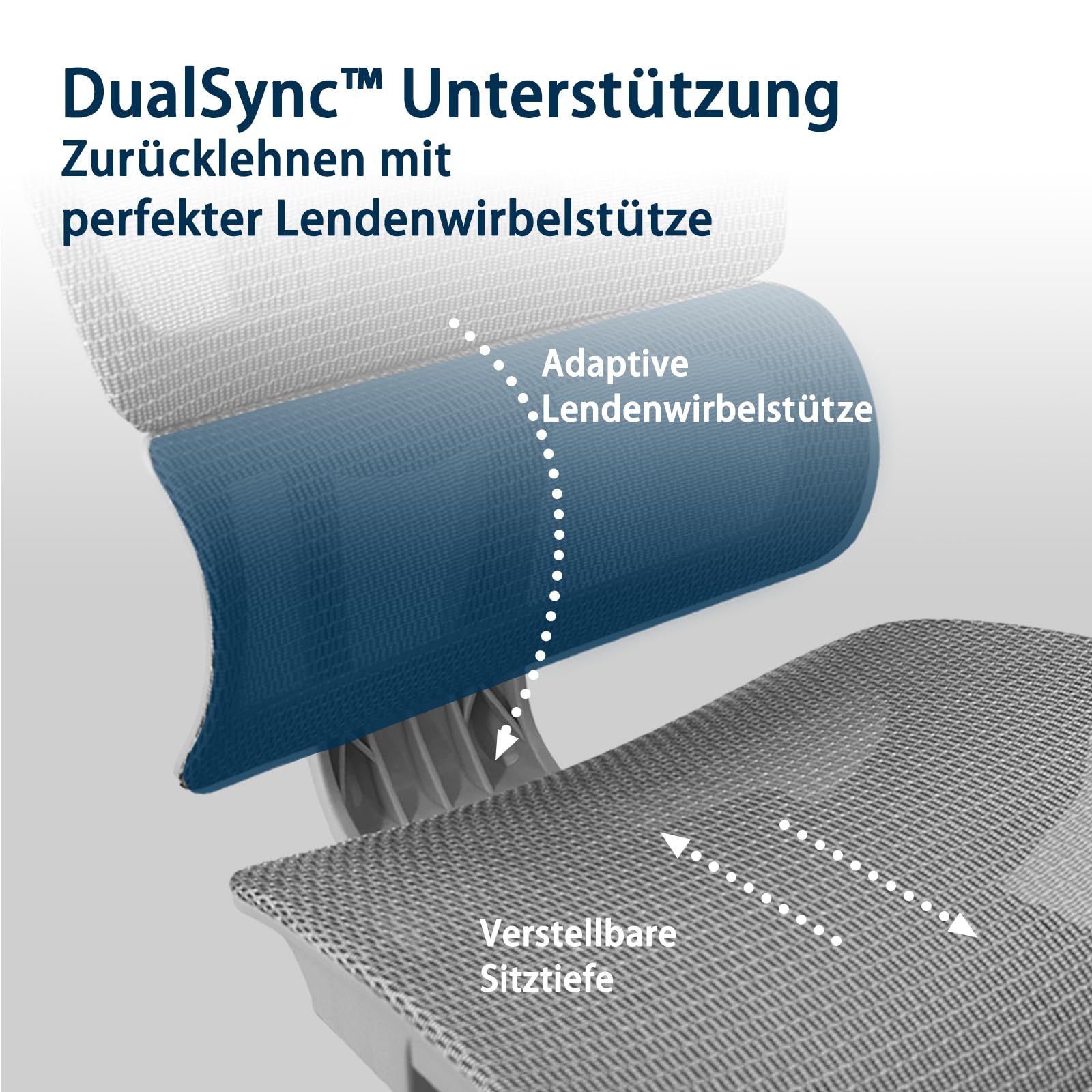 Ergonomischer Bürostuhl Große und Schwere mit Fußstütze, 5D Verstellbare Armlehnen, Lendenstütze, Netz-Rückenlehne, Verstellbare Sitztiefe, Drehbarer Gaming Stuhl Grau