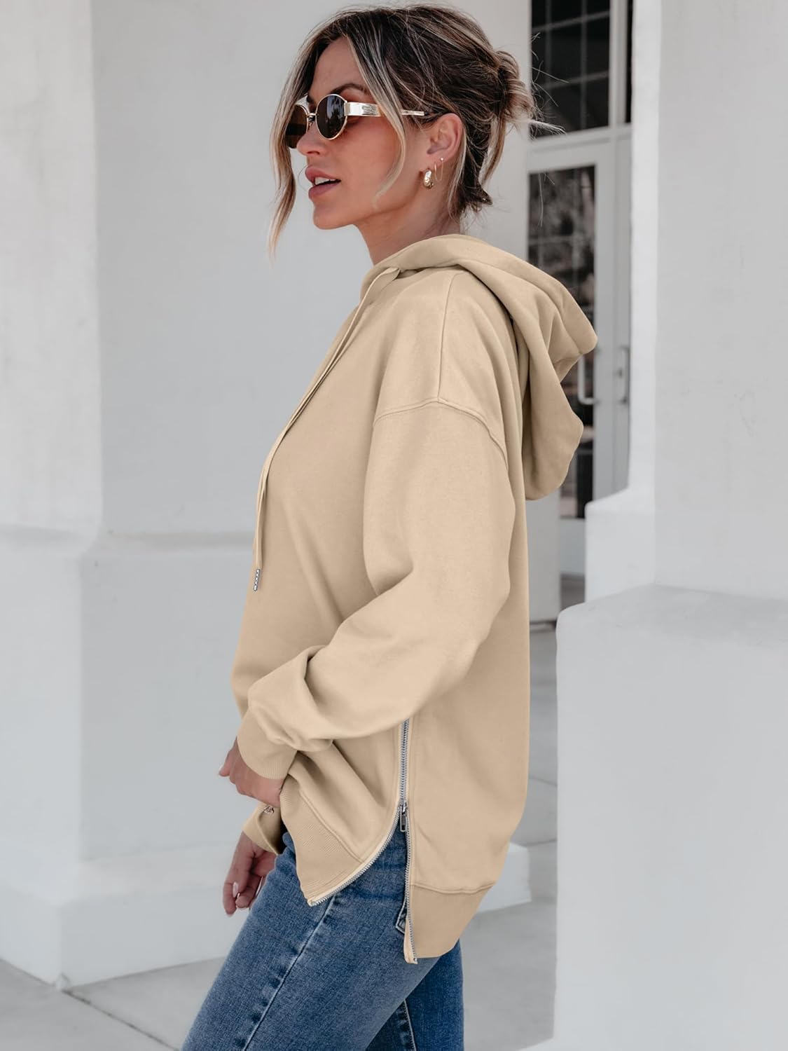 ANRABESS Women Oversized Hoodies Side Zipper Fleece Long Sweatshirts Lightweight Tunic Pullover 2025 Fall Trendy Clothes - Image 4