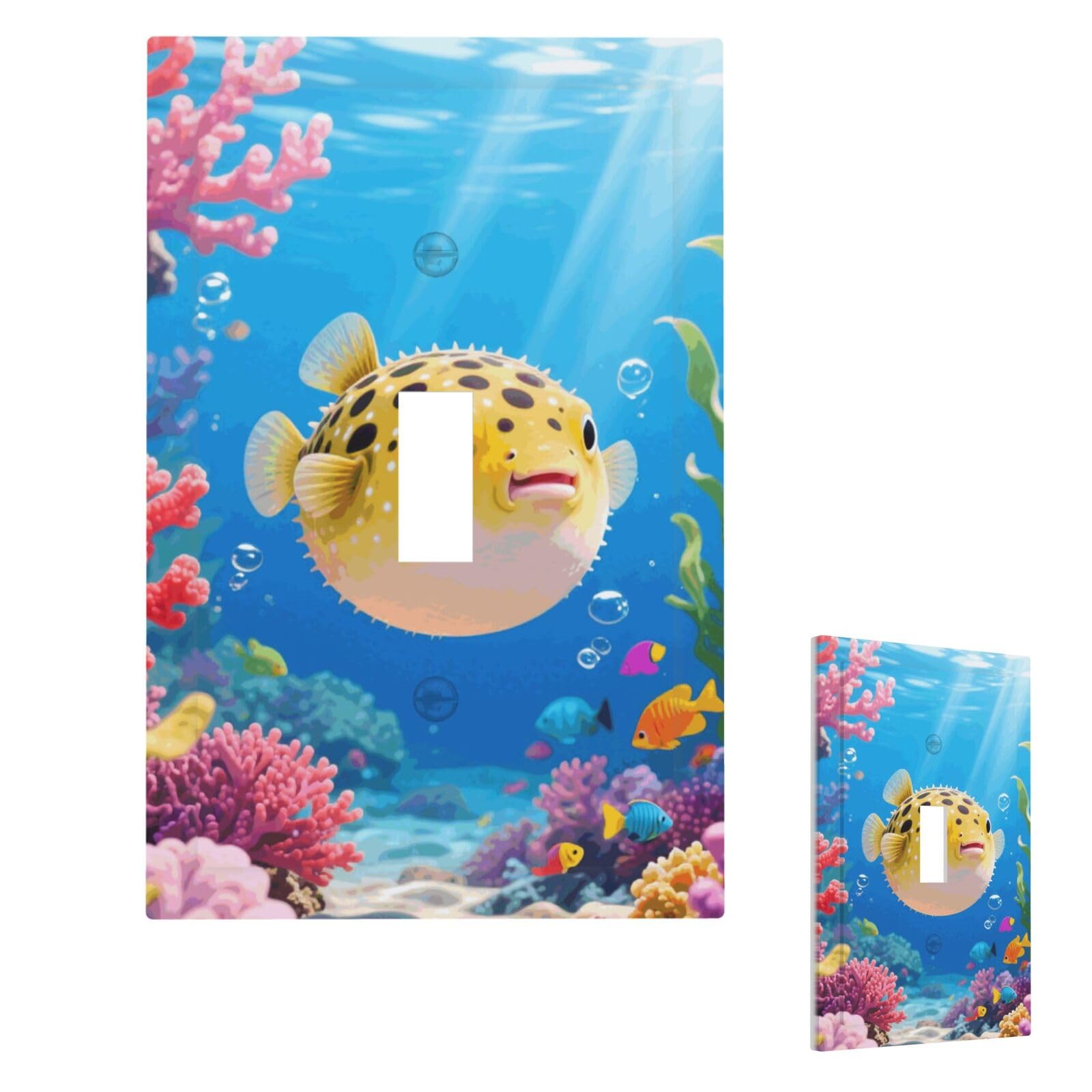 Fish Wall Plate Cover Modern Decorative 1 Gang Light Switch Cover Unbreakable Receptacle Outlet Covers For Living Room Bedroom Home Decor Single Toggle