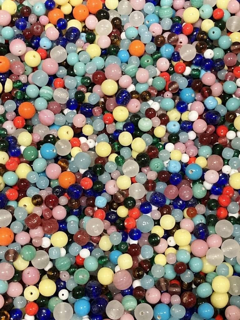 1 Pound Vintage Japanese Glass Assorted Round 8mm. to 14mm. Bead Mix - Miriam Haskell Old Stock N232