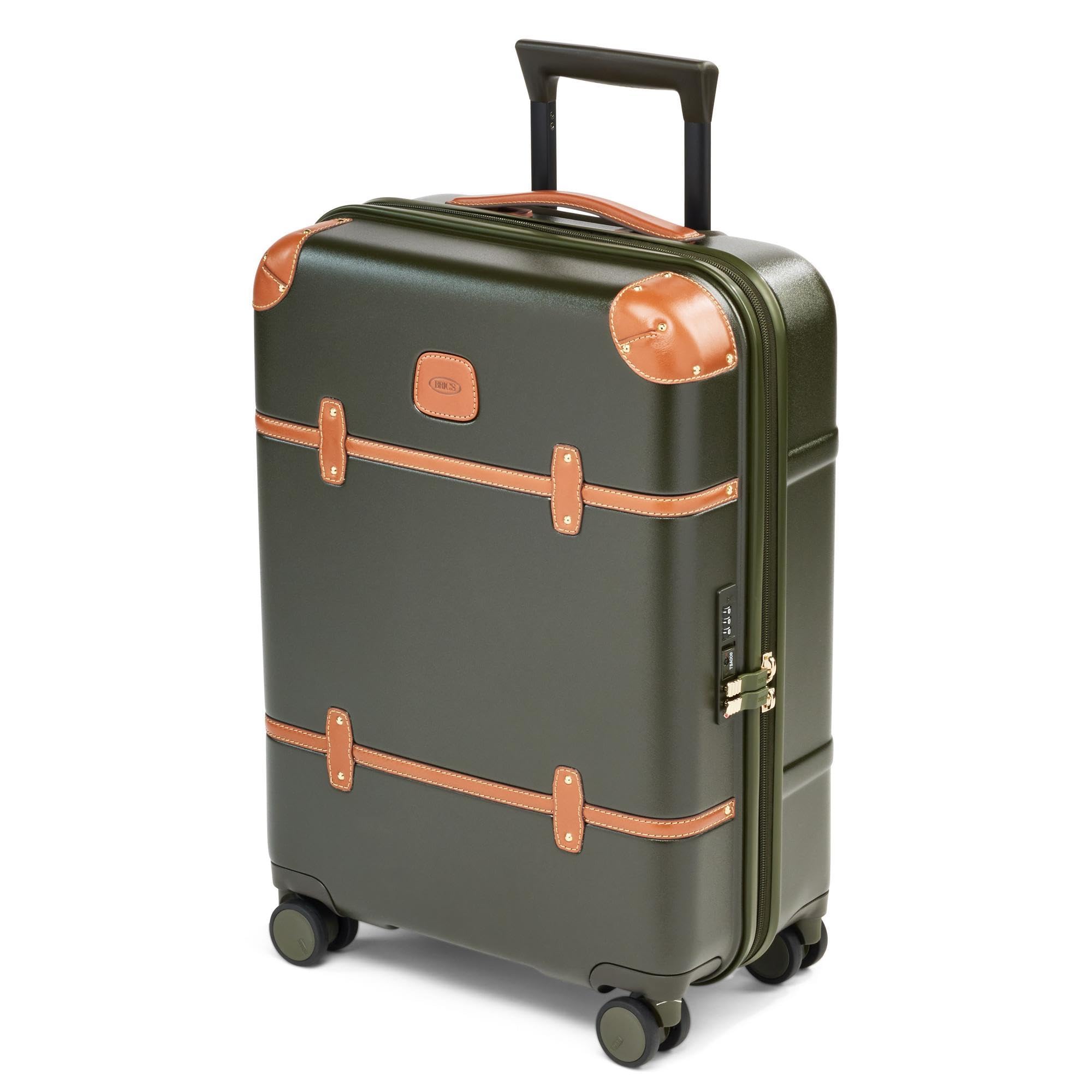 Bric's Bellagio 3.0 Spinner Trunk - Luxury Hardshell Carry On Luggage with Large Wheels,Telescopic Handle, Leather Detailing - Expandable Rolling