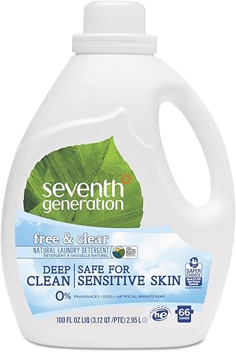 Seventh Generation 44724 Detergente líquido natural para ropa, libre y transparente, 66 cargas, botella de 100 onzas (caja de 4)