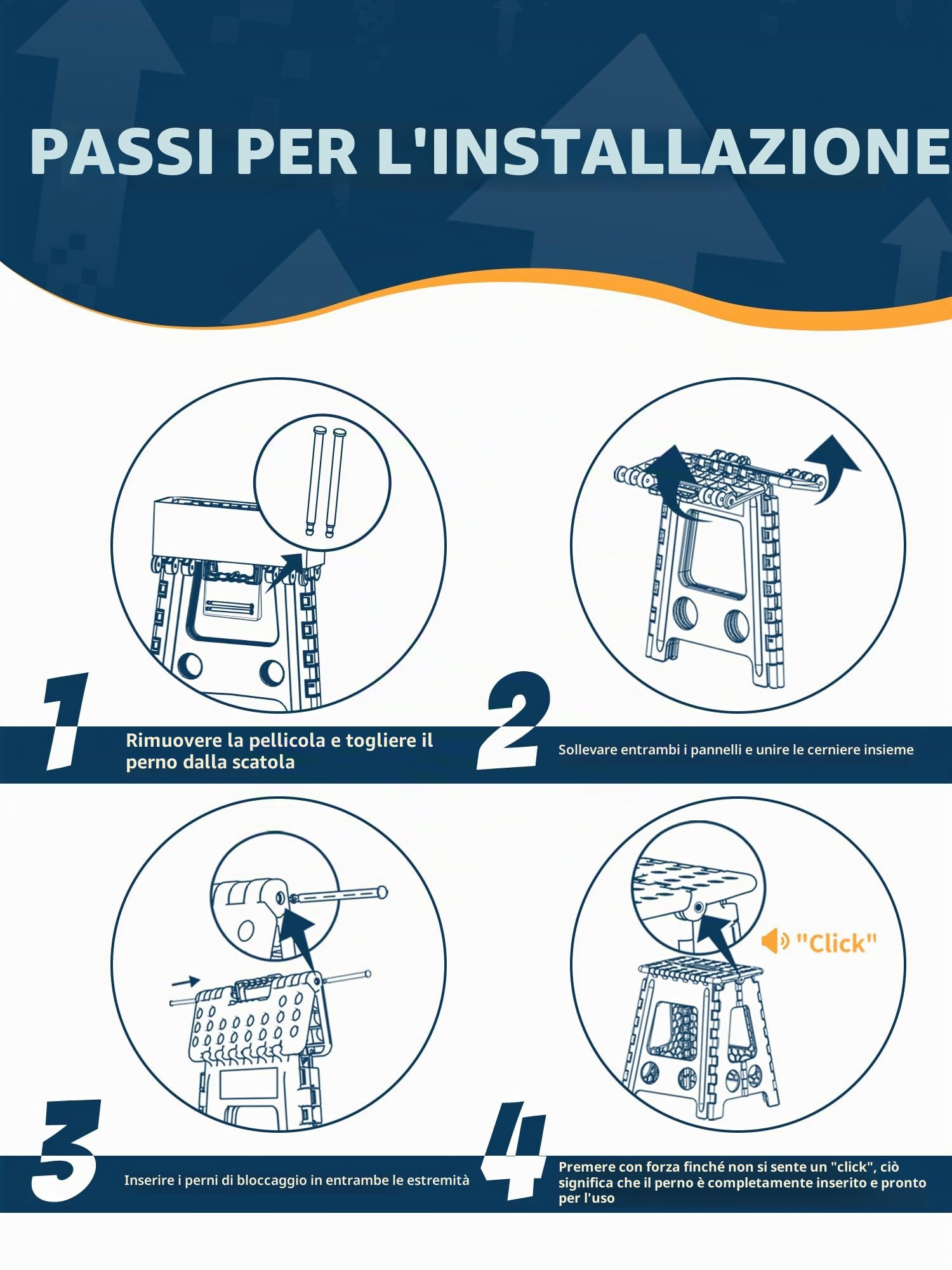HOUSE DAY Sgabello pieghevole da 40 cm, di grandi dimensioni, per la cucina, per adulti, salvaspazio, pieghevole, per bambini e adulti, in plastica resistente, colore: bianco