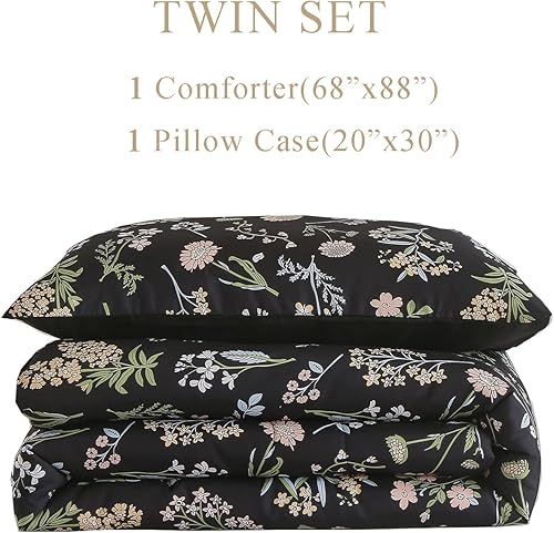 Miniatura 2 de KAKIJUMN Juego de edredón floral tamaño Queen, edredón gris estampado de hojas de flores botánicas blancas, juego de ropa de cama de microfibra