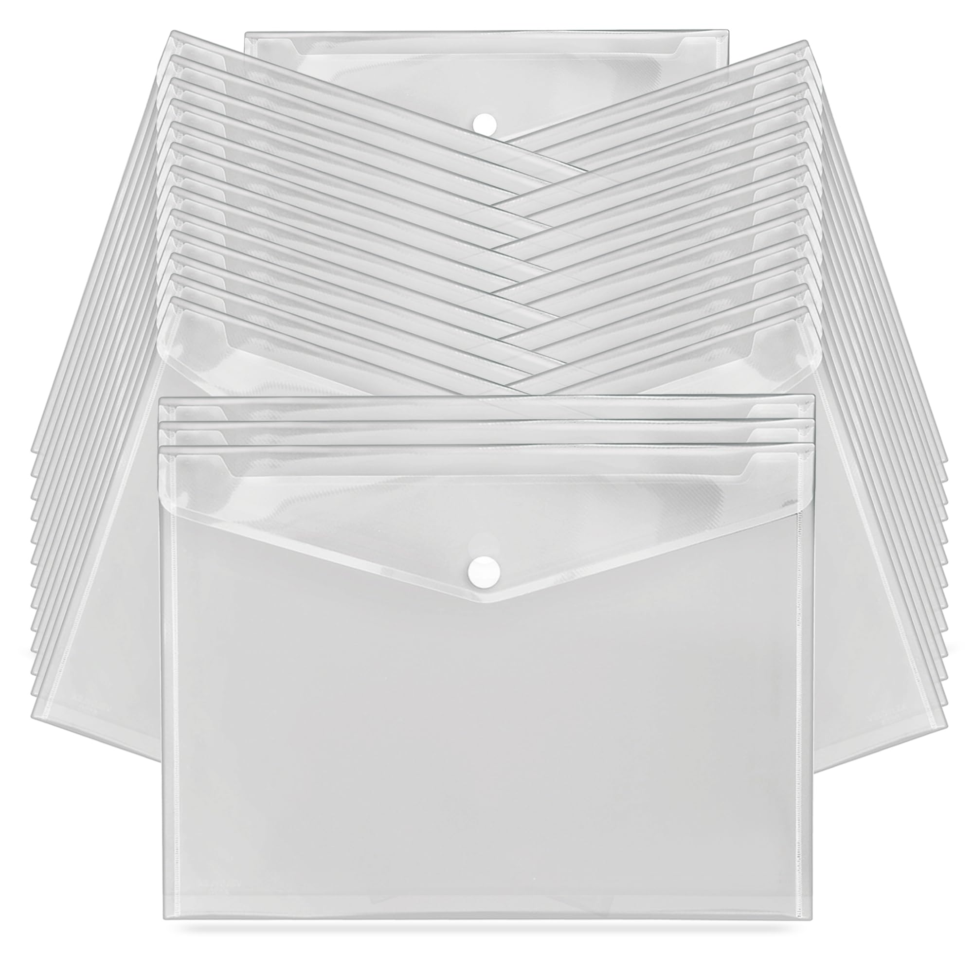 G4GADGET A4 Clear Plastic Wallets – Pack of Popper Document Folders with Label Pocket & Snap Button – Transparent Plastic Envelope for Home, Office, School & Travel (30) — image 1