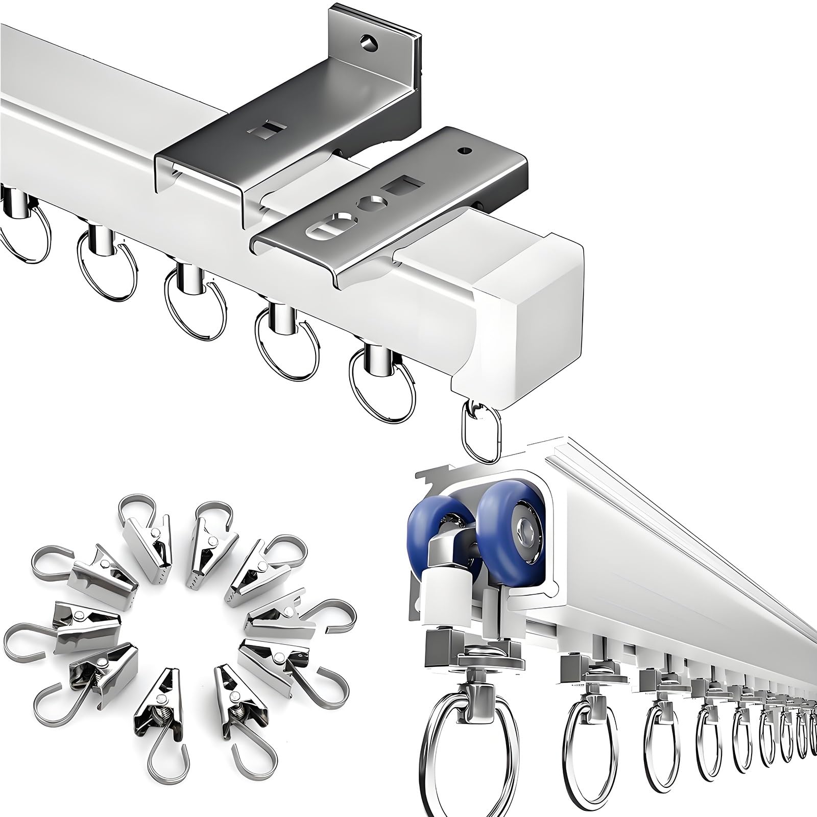 Gardinenstange Deckenmontage Vorhangschiene 1 läufig 50cm-600cm, Raumteiler Gardinen Schienensystem Aluminium Gardinenschiene Vorhangstange mit Metall-Gardinen-Clips(450cm)