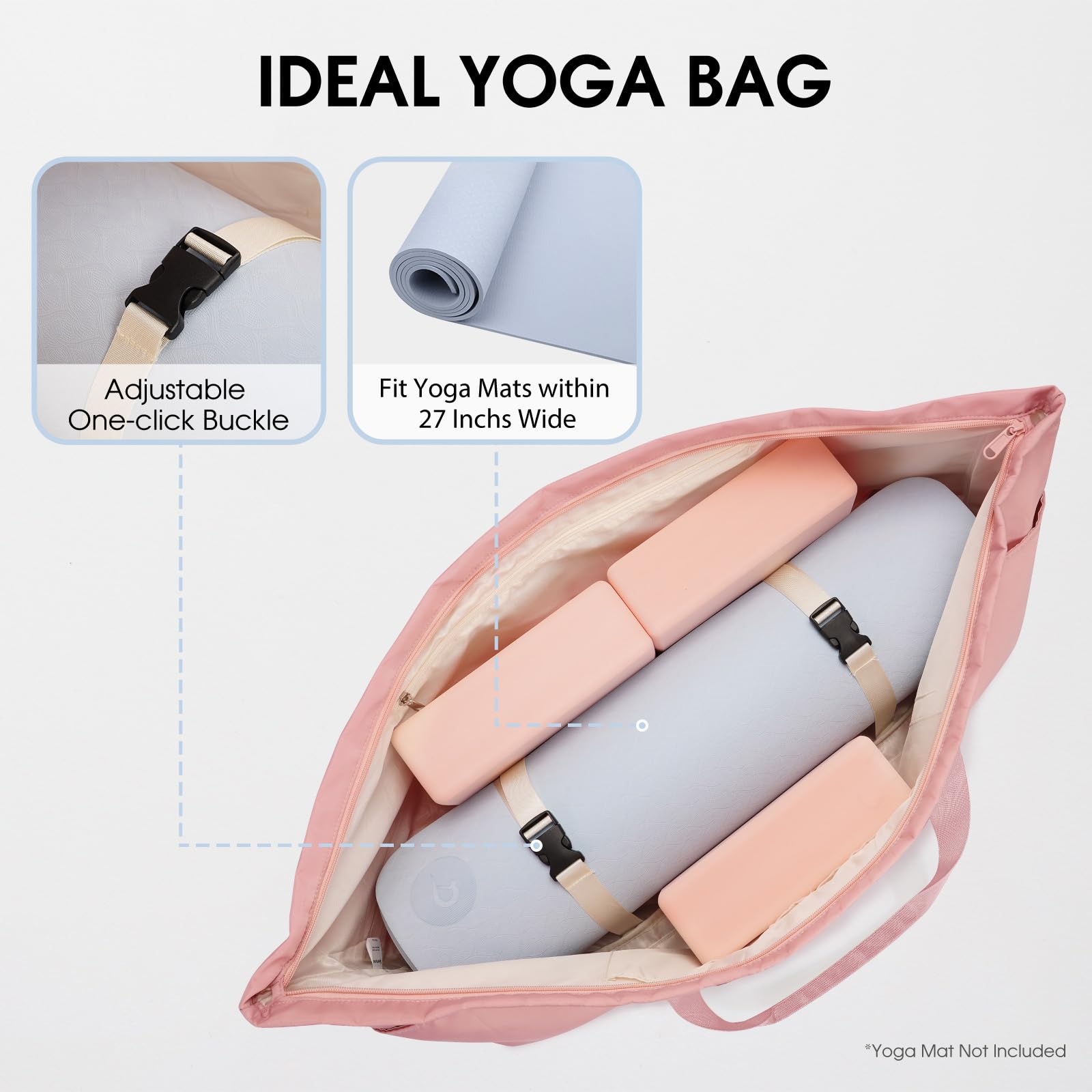 sportsnew Large Yoga Mat Bag with Shoes Compartment and Wet Pocket Ladies Pilates Gym Bag with Yoga Mat Holder Strap for Women Men Workout Carrier Stuff Accessories, Pink