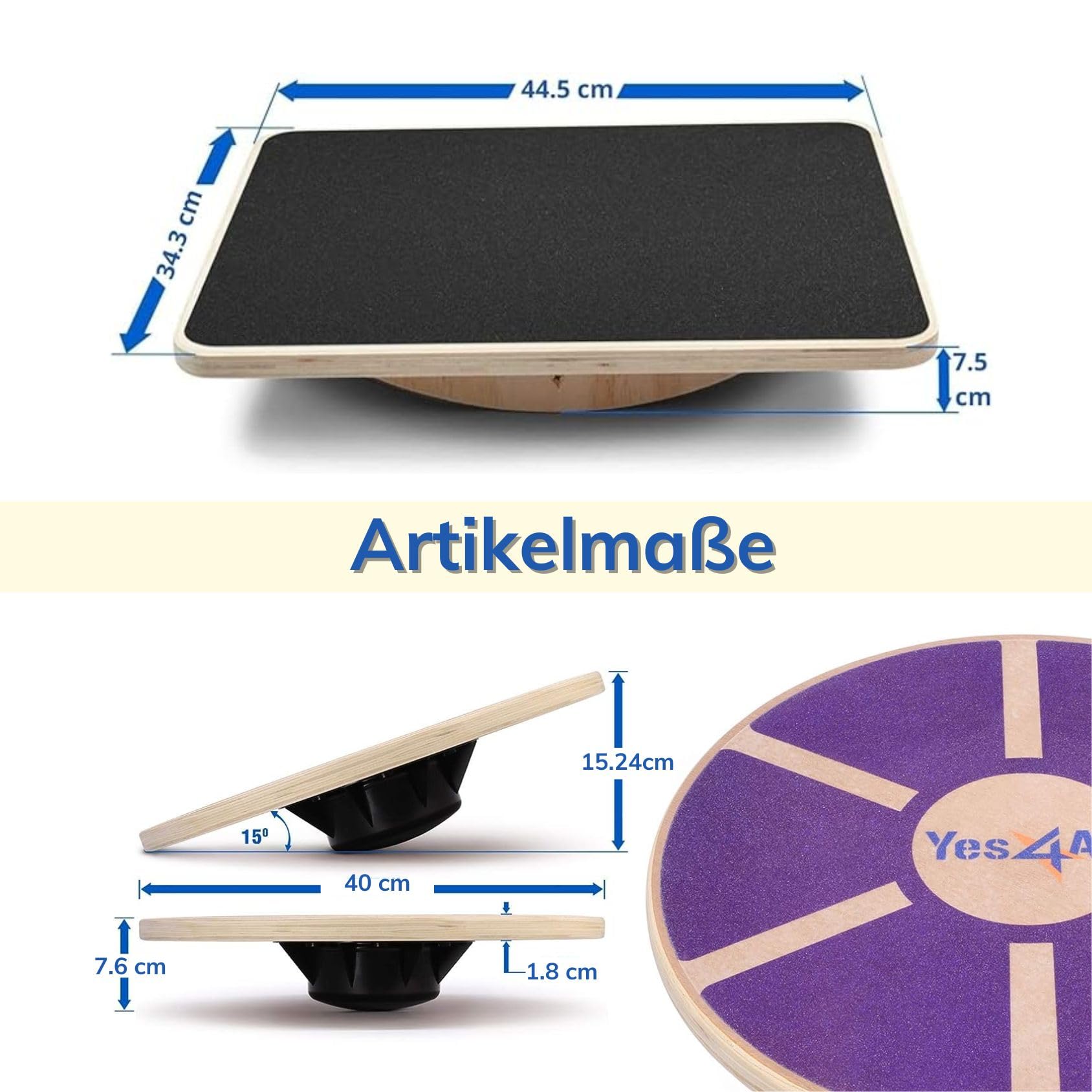 Yes4All Balance Board inkl, Übungsposter mit Griff und rutschfester Oberfläche; Premium Kunststoff-Wackelbrett Ø 40cm - Ø 41cm, farbenfroher für Ihr Stabilitäts- und Ganzkörpertraining