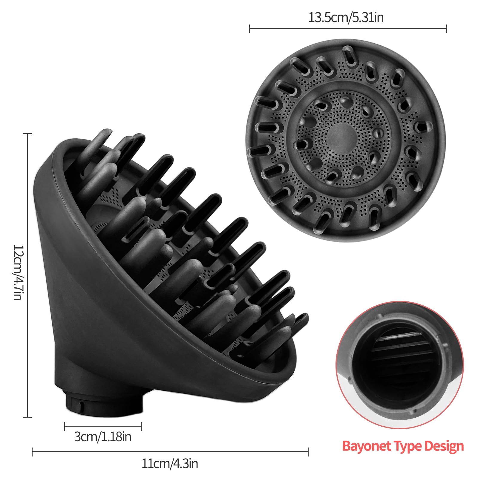 Diffusore Capelli Ricci, per Accessori Diffusore, Diffusore Portatile Capelli Ricci, per Capelli Ricci e Mossi Diffusori, per Adattabile a Asciugacapelli, Grigio
