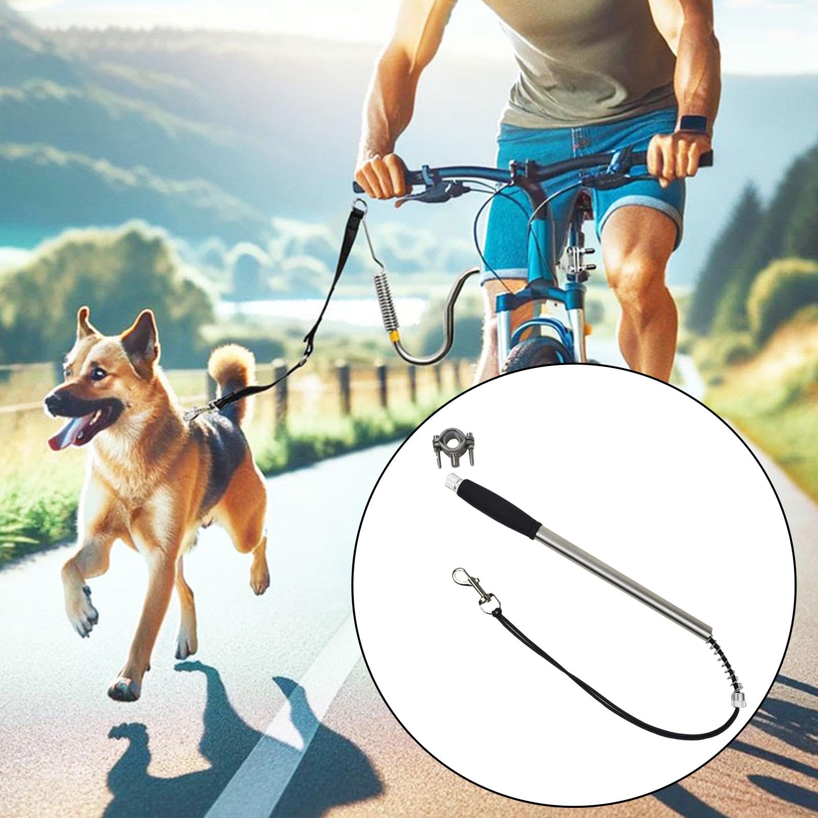 Hunde Fahrradleine mit Stoßabsorbierender Feder Fahrradzugleine Aus Edelstahl Und Nylon Halterung für Hundeleinen Am Fahrrad Stabiles Hundezubehör für, Style A
