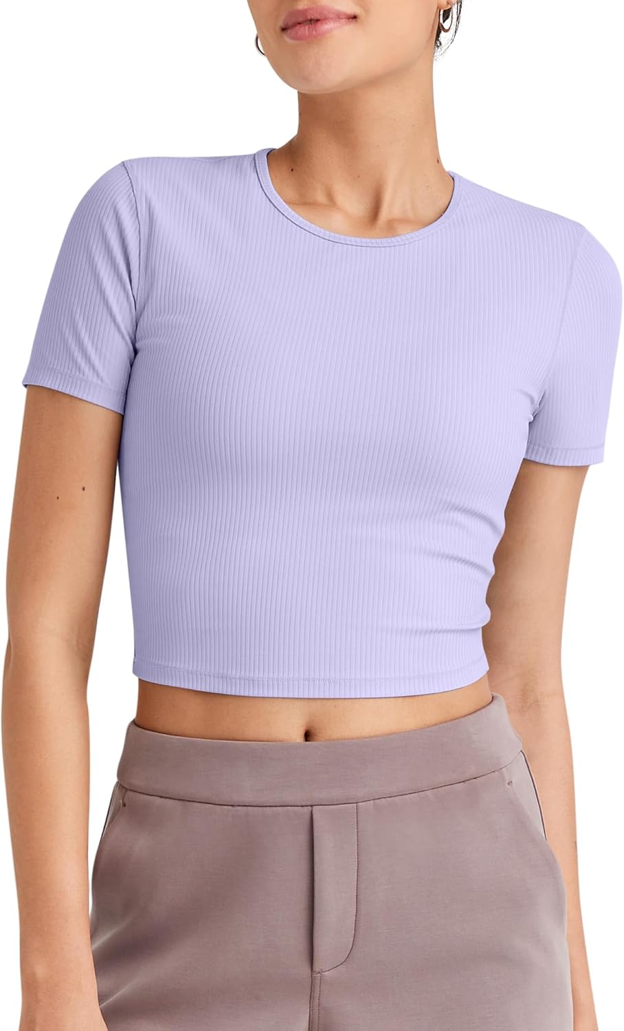 G4Free Casual Tops for Women Slim Fit Short Sleeve Sport Cute Basic Tees Comfy Lightweight Dry Wicking Yoga Shirts(Lavender,L)