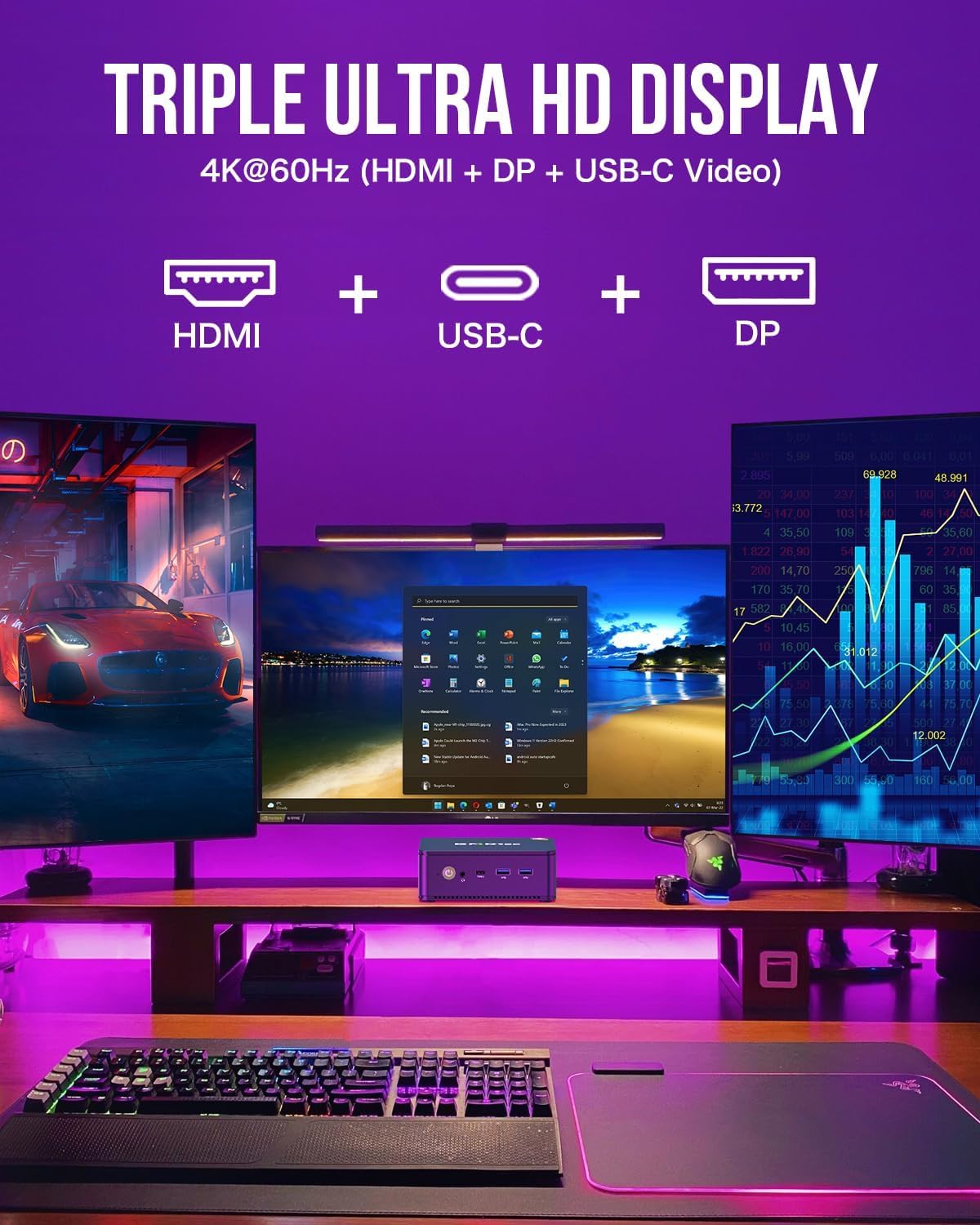 GMKtec Nucbox M5 Plus Mini PC Gaming - Mini computer AMD Ryzen 7 5825U con 32GB (2x16GB) DDR4, SSD PCIe 3.0 da 512GB, Micro PC con Doppia LAN 2,5G e Triple Display - Nero