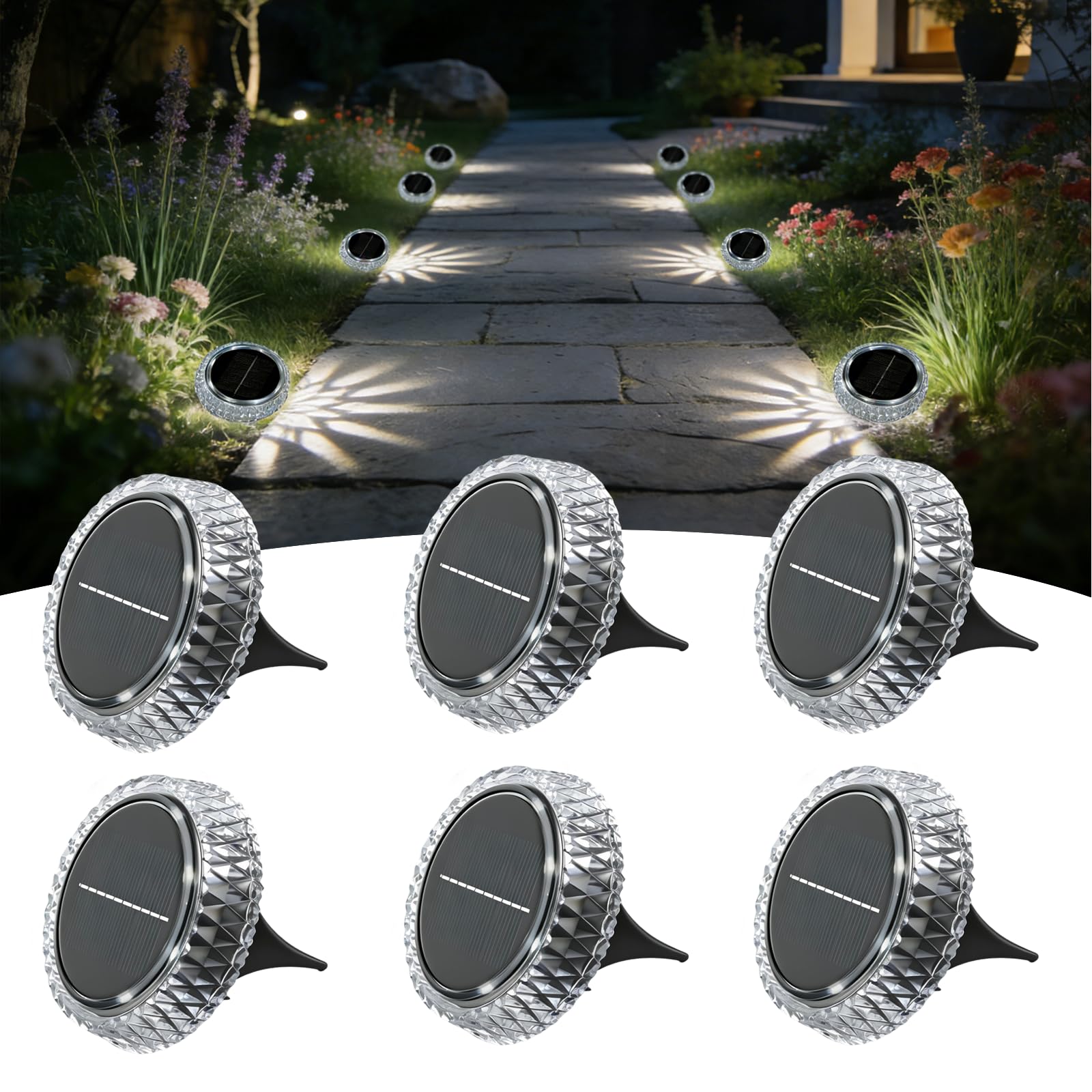 Beuaati Solar Lights Outdoor Garden, 6 Pack Solar Ground Lights, IP65 Waterproof, LED Solar Landscape Decorative Lighting for Lawn, Yard,Stairs, Patio, Pathway(Cool White)